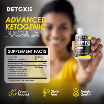Keto Pills - 60 Ketogenic Diet Support Capsules - Keto Weight Management - Increase DetoxisUS supplements
