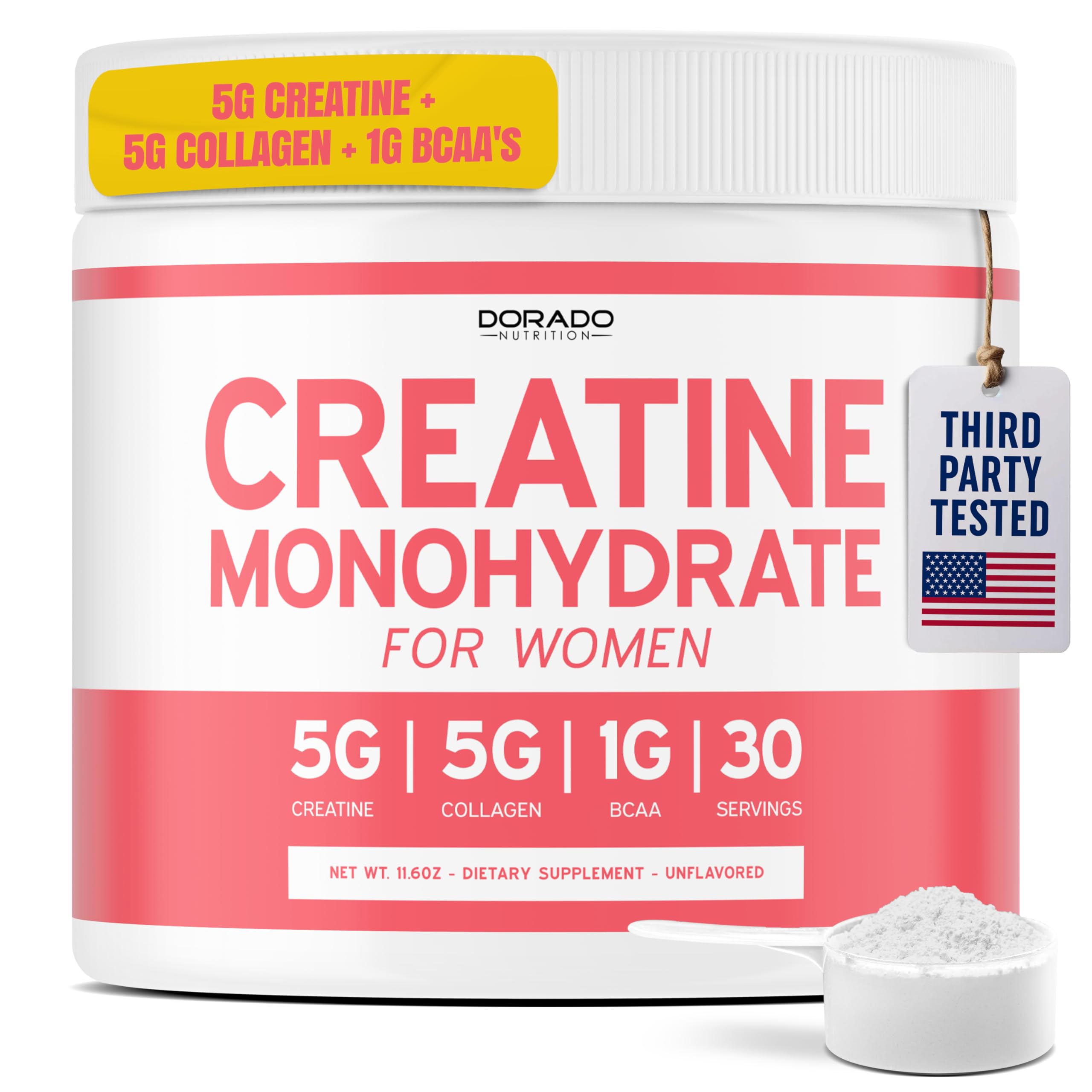 Creatine for Women | Creatine Monohydrate Powder 5G + 5000mg Collagen + 1000mg BCAA 2:1:1 Powder (30 Serving) Support Glutes, Lean Muscles, Recovery, Energy & Stamina Non-GMO, Gluten Free - USA Made DORADO NUTRITIONAu supplements