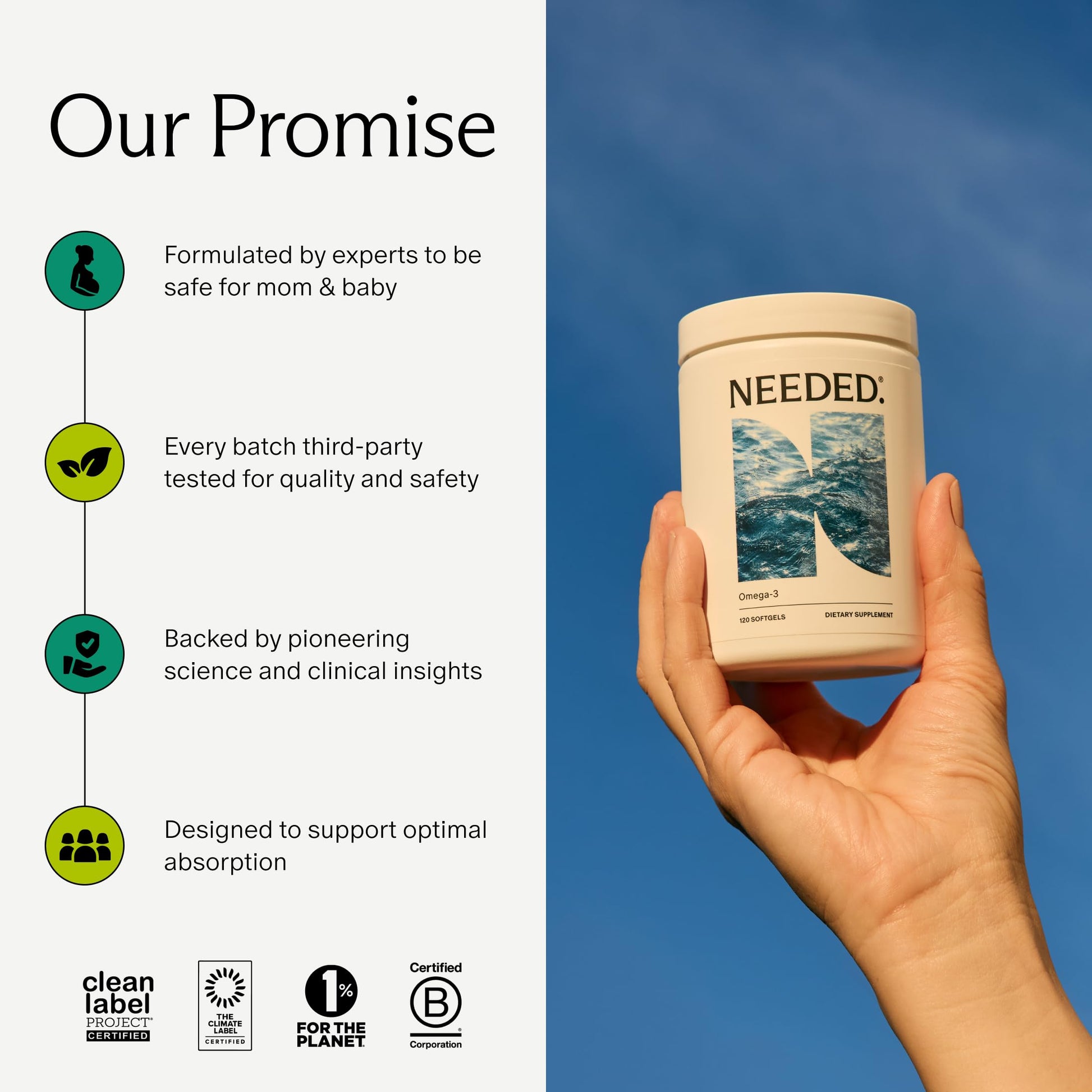 Needed. Prenatal Omega-3 - High Potency Dose of Sustainably Sourced Fish Oil, 1000mg DHA, 1000mg EPA, Encased in a Gelatin-Free, Plant-Based Softgel Shell Needed.Au supplements