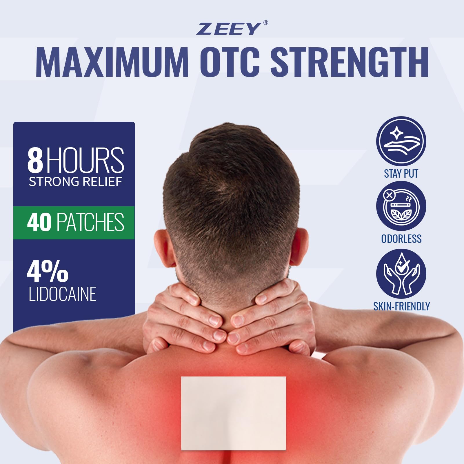 ZEEY 4% Lidocaine Pain Relief Patches, Maximum Strength OTC, for Back, Knee, Neck, Shoulders, Joints, Muscle Soreness, Fast Acting, Topical Anesthetic, Large Gel Patch, 5.5" x 3.94", 40Ct ZEEYAu supplements