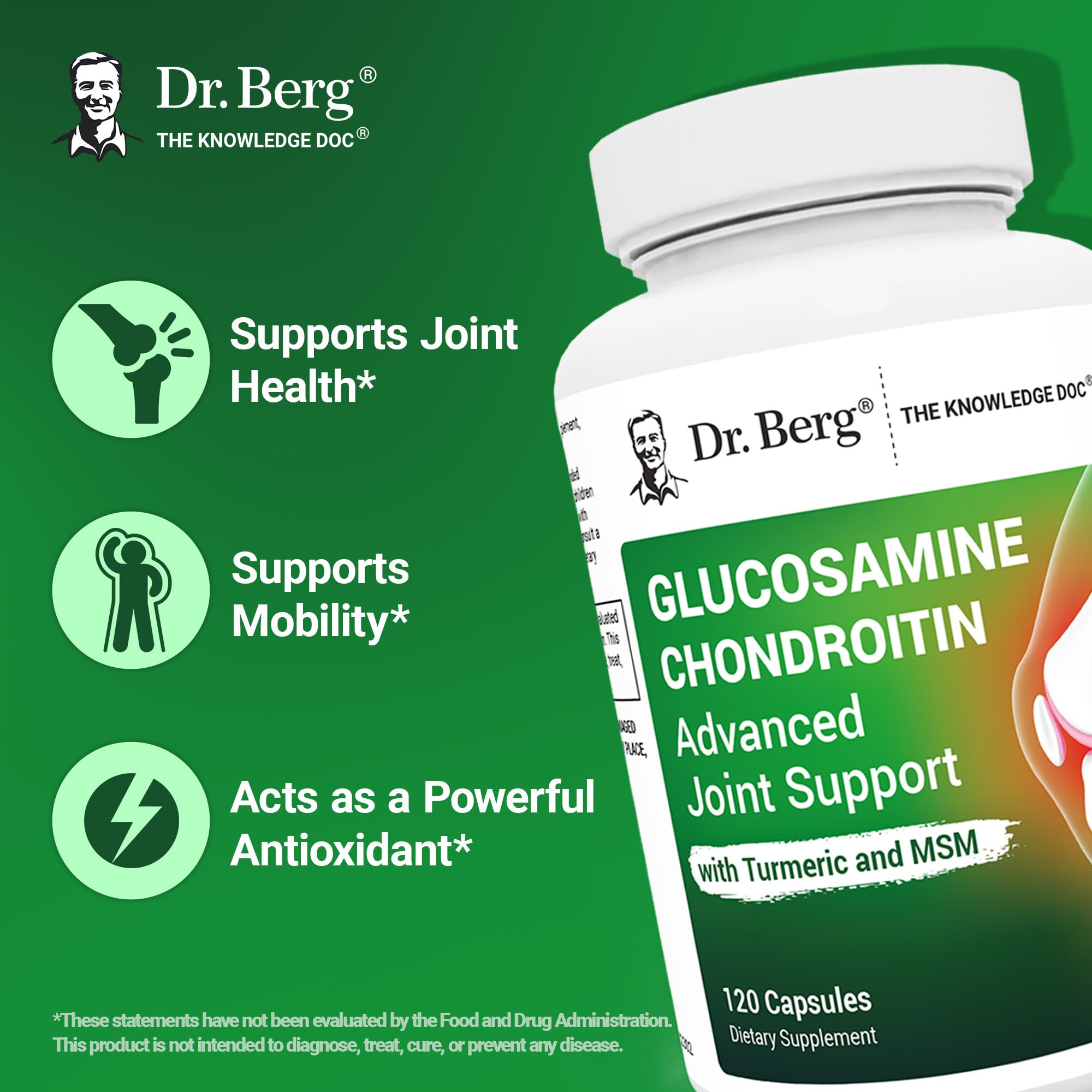 Dr. Berg Glucosamine Chondroitin MSM Turmeric & Boswellia - Advanced Joint Support Supplement with 1500 mg Glucosamine Sulfate - Includes 120 Capsules Dr. Berg NutritionalsAu supplements