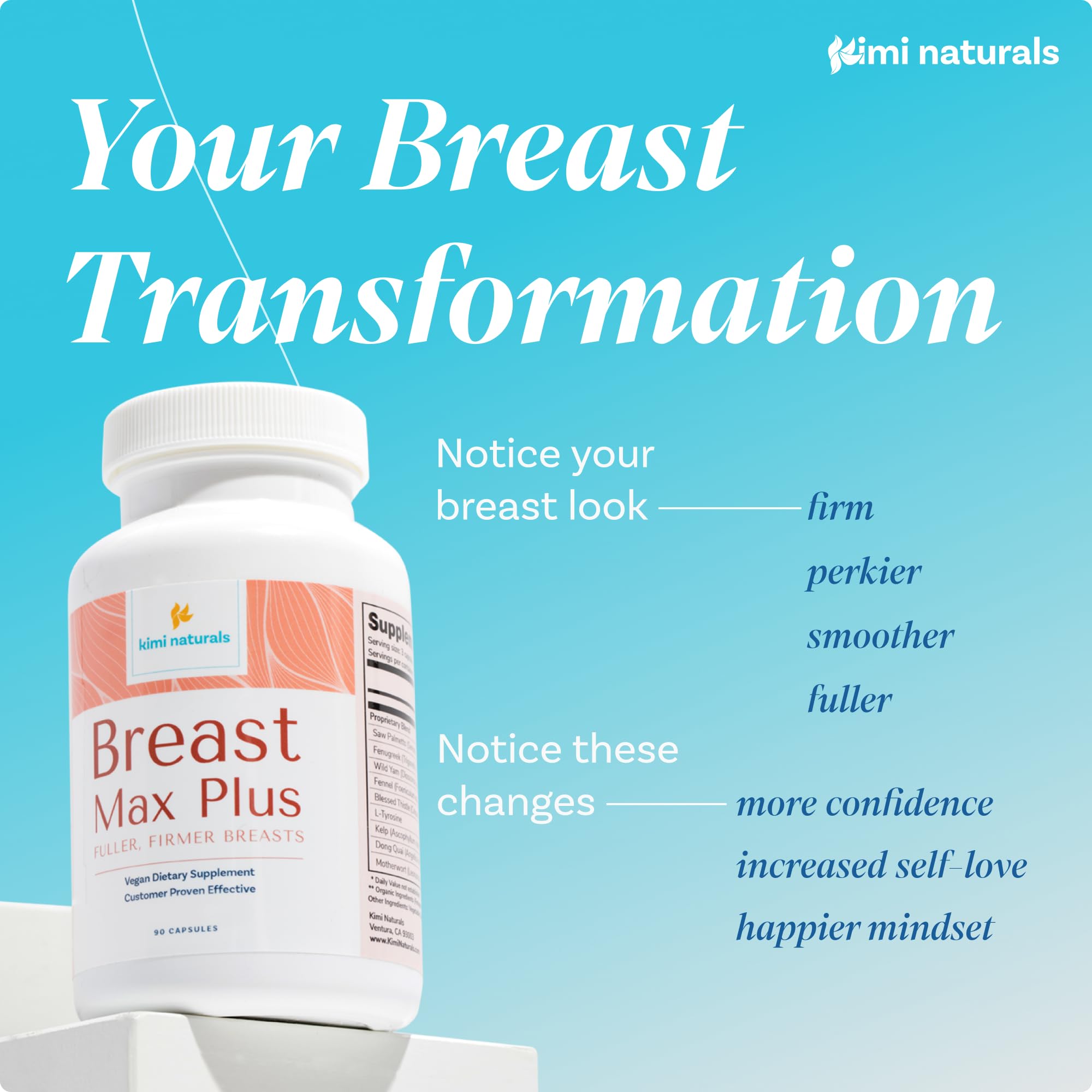 KIMI Naturals Breast Max Plus - Breast Enhancement Pills | Breast Enlargement Supplements with Fenugreek, Breast Growth, Supports Breast Firmness | 90 Capsules KIMIAu supplements