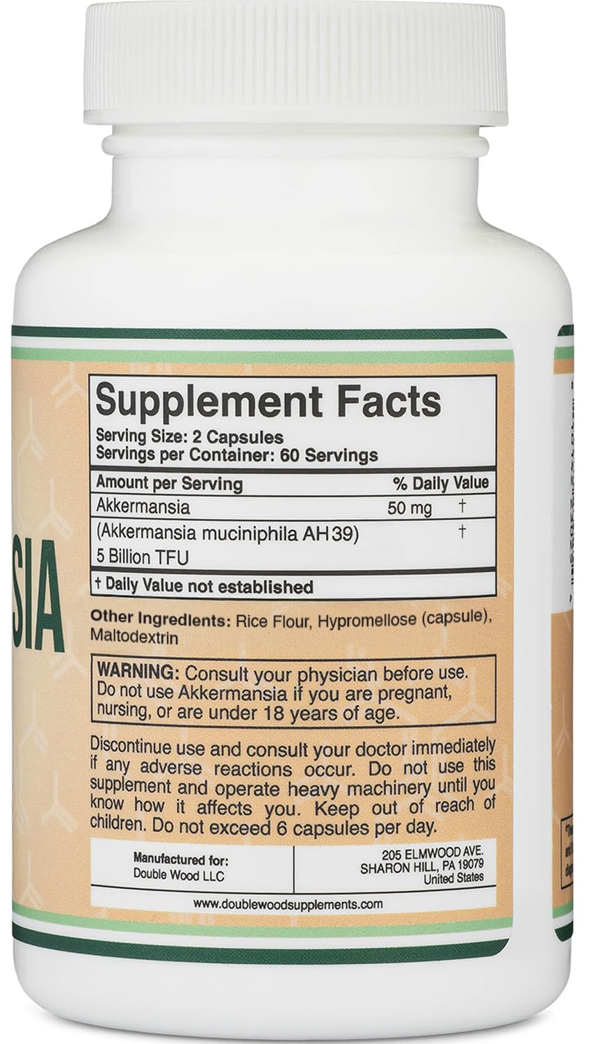 Akkermansia Probiotic and Postbiotic (Increases GLP-1 Production) 120 Capsules, 50mg per Serving (Third Party Tested to 5 Billion TFU per Serving, 50 Billion CFU per Gram) by Double Wood Double Wood SupplementsAu supplements