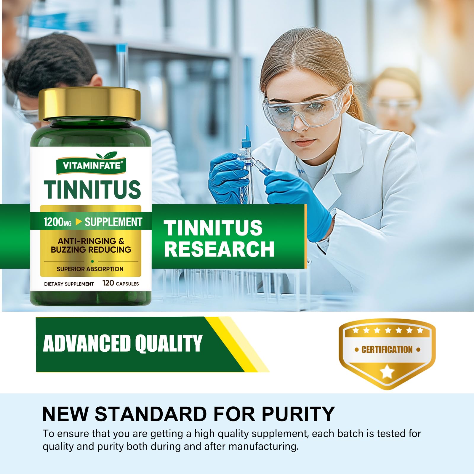 Tinnitus Relief for Ringing Ears 1200mg - 120 Capsules Advanced Ear Health Support Supplement | Supports Ear Health and Reduces Tinnitus Symptoms - Non-GMO & Vegan VITAMINFATEAu supplements