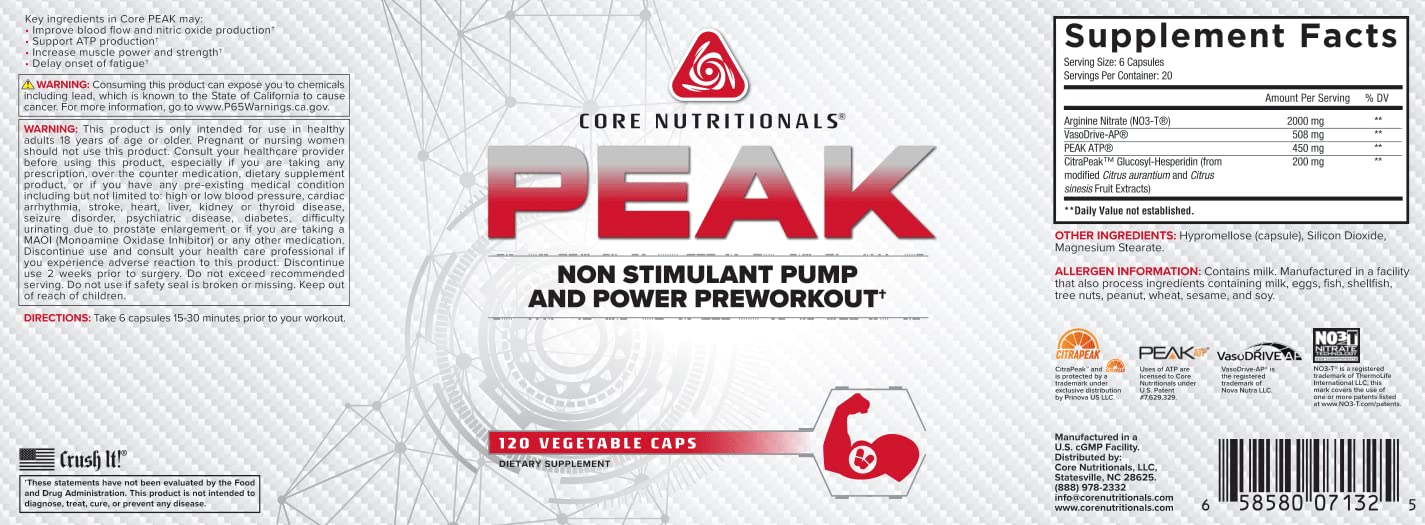 Core Nutritionals Peak, Non-Stimulant Preworkout with VasoDrive-AP and Peak ATP Core NutritionalsAu supplements
