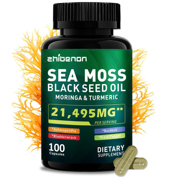 Zhibenon Sea Moss Capsules with Bladderwrack & Burdock - 50 Day Supply - Powerful Formula with Black Seed Oil, Ashwagandha, Turmeric, Vitamin C, Vitamin D3, Moringa & Black Pepper Extract ZhibenonAu supplements