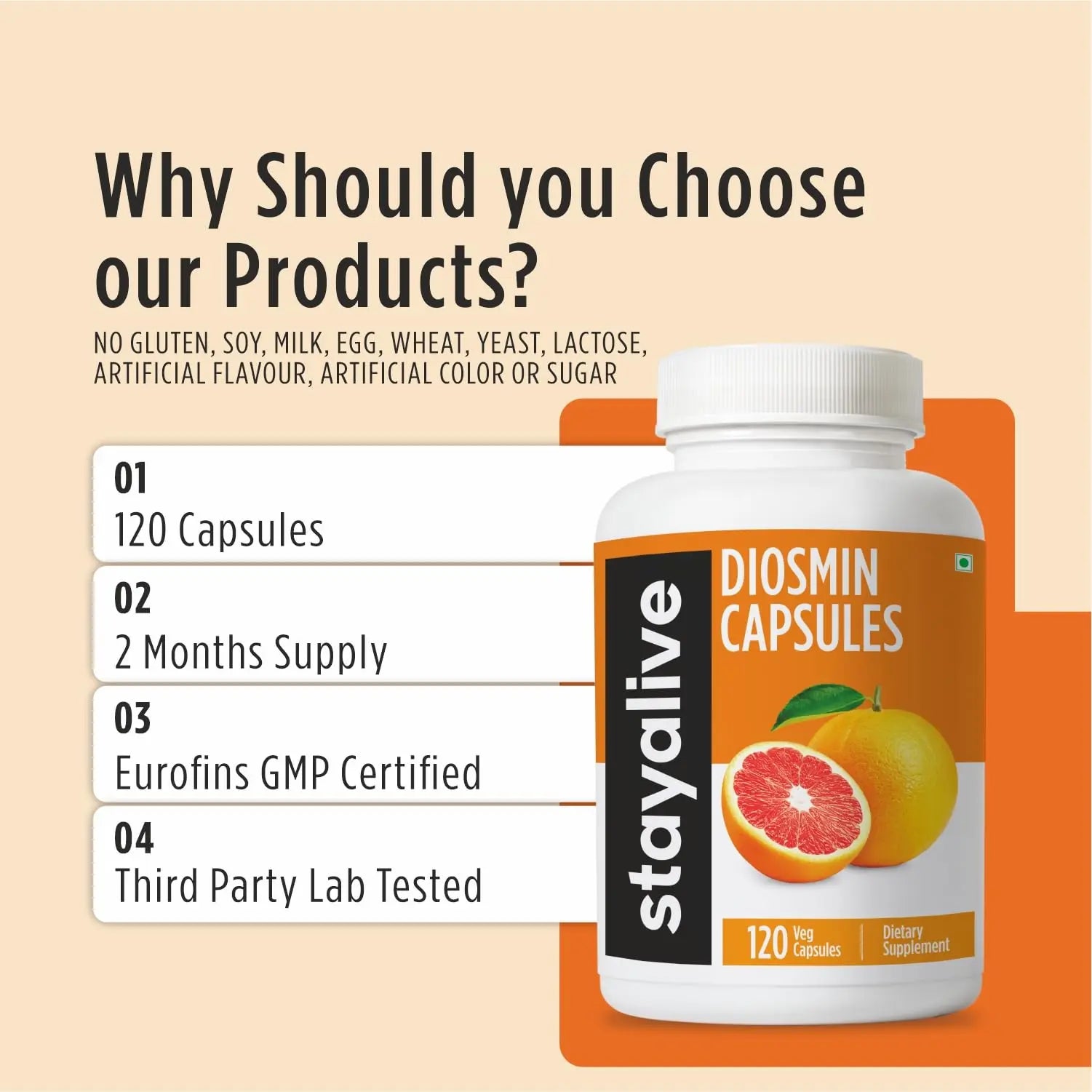 STAY ALIVE Pure Diosmin Complex 1000mg Formula, 120 Capsules, Citrus Bioflavonoids Rich Fruit Extract, 2 Month Supply, 100% Vegetarian, Non-GMO & Gluten Free Diosmin Supplement STAY ALIVEAu supplements