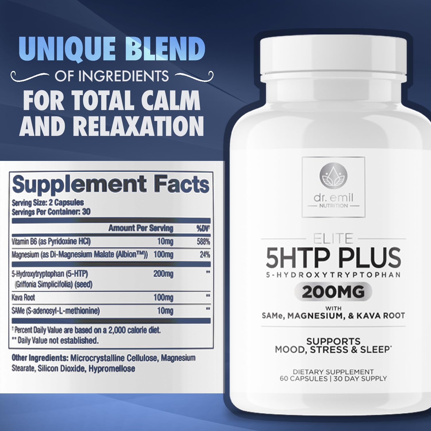 200 MG 5-HTP Elite with Kava Root Extract, Magnesium & SAM-e to Maintain Normal DR EMIL NUTRITIONAu supplements