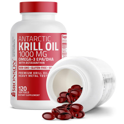 Bronson Antarctic Krill Oil 1000 mg with Omega-3s EPA, DHA, Astaxanthin and Phospholipids 120 Softgels BronsonUS supplements