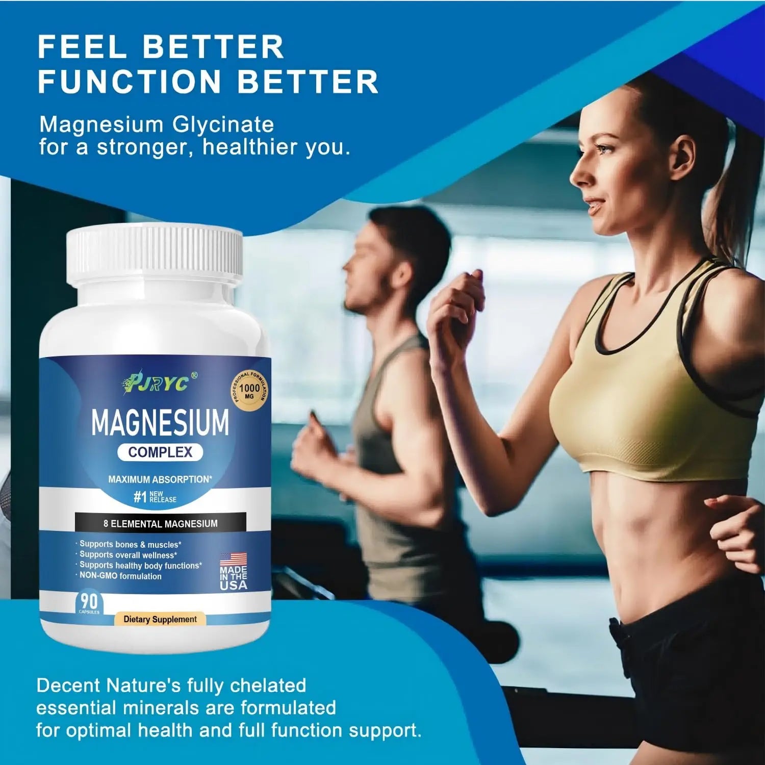 Magnesium Complex Supplement - 1000mg with 8 Magnesium Forms: Glycinate, Citrate, Malate, Taurate & Orotate - Supports Muscle Function, Bone Strength & Relaxation - Vegan, Non-GMO - 180 Capsules PJRYCnz supplements