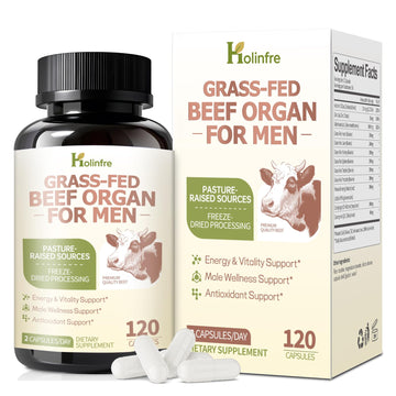 Grass Fed Beef Organ Supplement for Men - Beef Liver Capsules,Pasture Raised Beef Organs with Heart, Liver, Kidney, Spleen, Testicle & Prostate, Zinc, Selenium, Vitamin D3, Ginseng, Cordyceps HOLINFREAu supplements