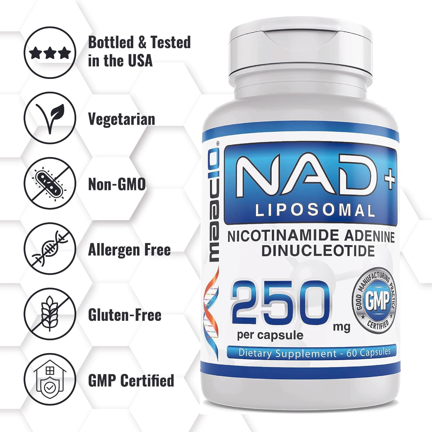 MAAC10 Liposomal NAD Supplement 500mg Serving (2x250mg Capsules) Actual Nicotinamide Adenine Dinucleotide MAAC10Au supplements