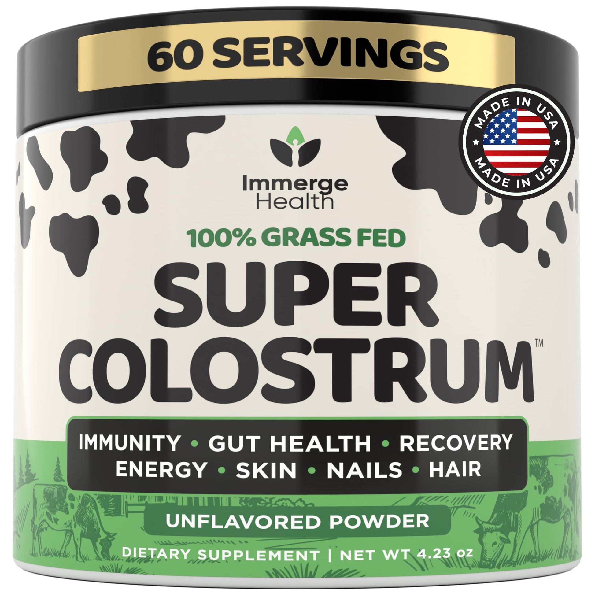Immerge Health Super Colostrum Powder (60 Servings) – Premium Bovine Colostrum Supplement for Gut Health, Bloating & Immune Support – High IgG, 100% Grass Fed First Milking, Unflavored, Made in USA ImmergeHealth.comAu supplements