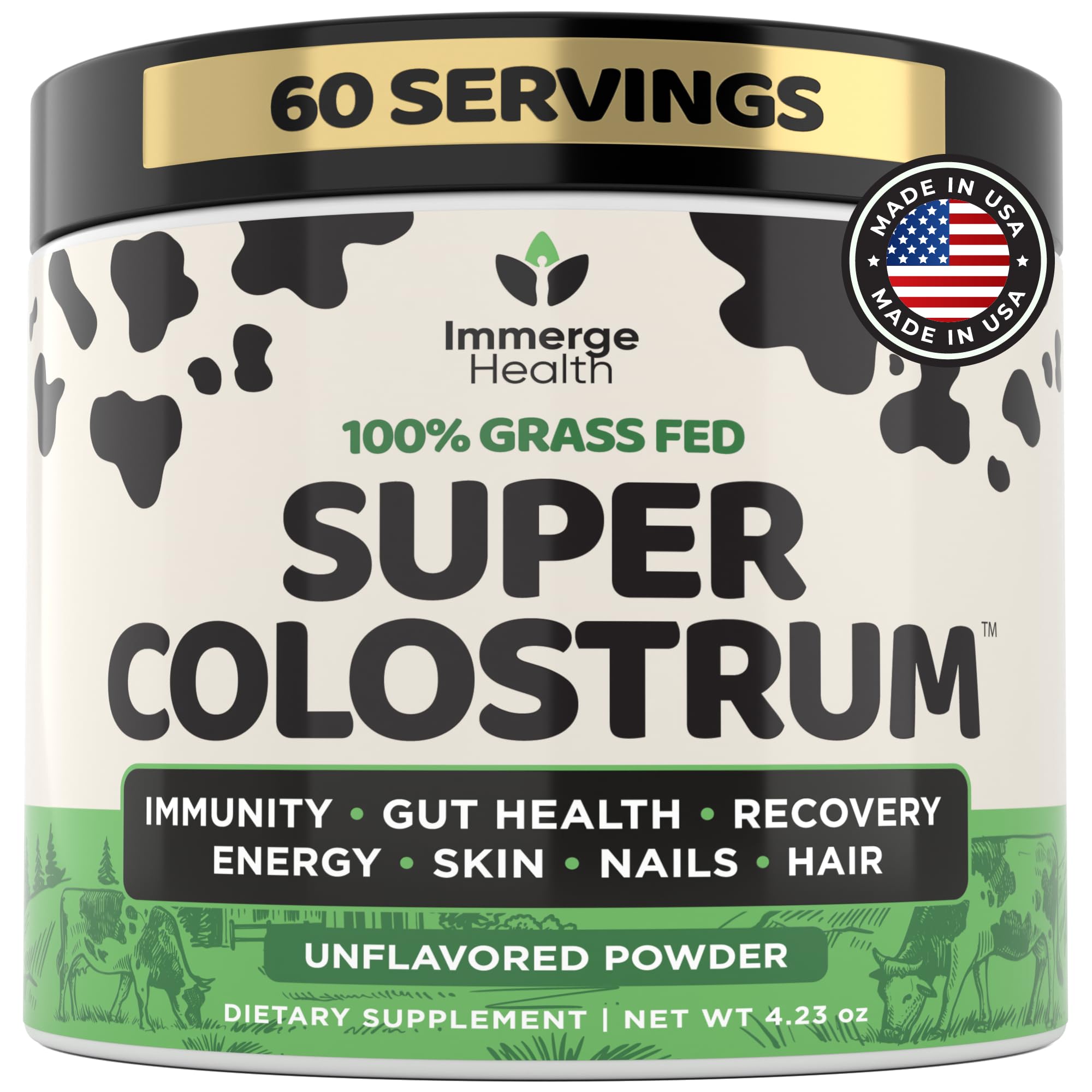 Immerge Health Super Colostrum Powder (60 Servings) – Premium Bovine Colostrum Supplement for Gut Health, Bloating & Immune Support – High IgG, 100% Grass Fed First Milking, Unflavored, Made in USA ImmergeHealth.comAu supplements