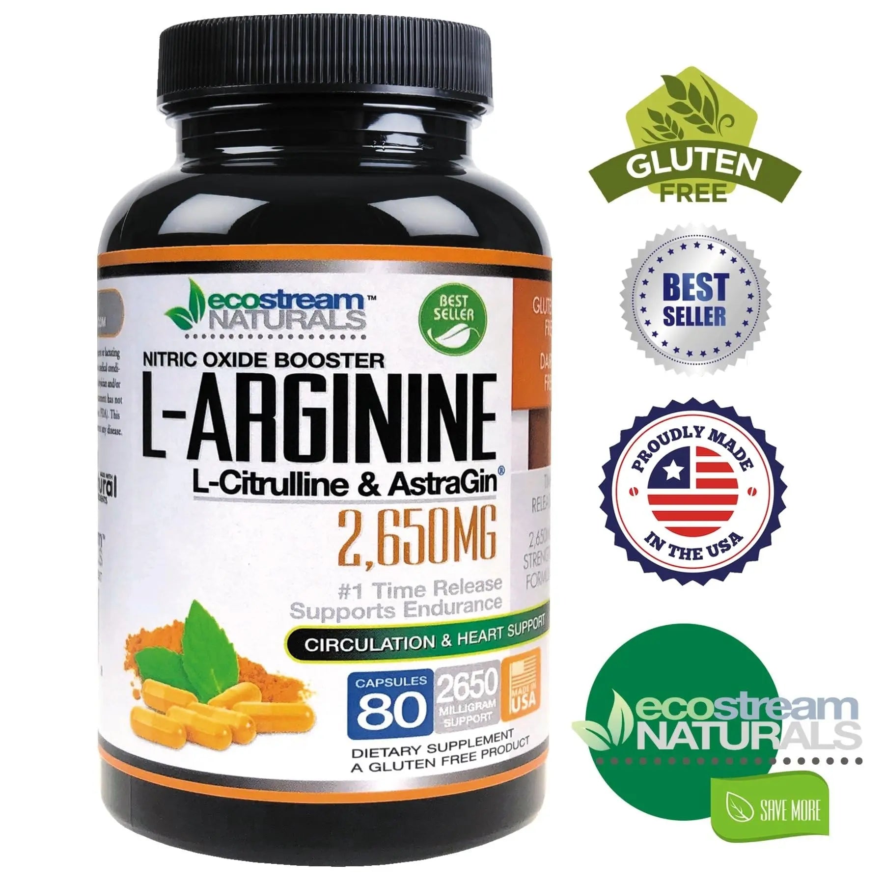 ecostream Naturals MAX 2650mg Nitric Oxide Booster L-Arginine - L-Citruline and Astragin - Time Release 2650 MAX Formula ecostream Naturalsnz supplements