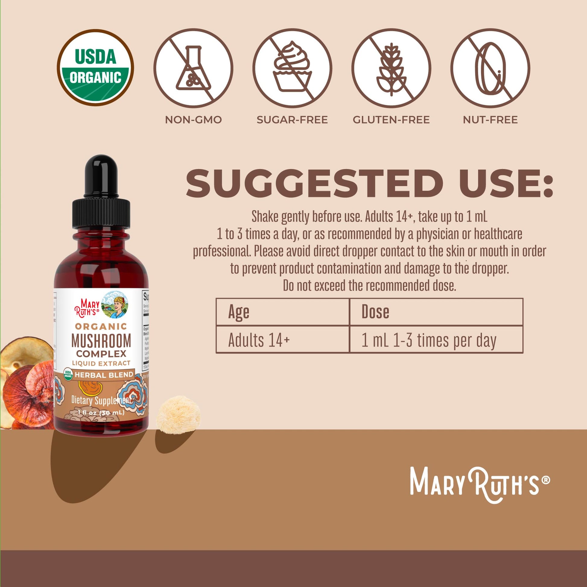 MaryRuth's Mushroom Complex | Lion's Mane | Turkey Tail | Reishi Mushroom | Shiitake Mushrooms | Alcohol Free | Mushroom Blend | Organic | Non-GMO | Vegan | 30 Servings MARYRUTH'SUS supplements