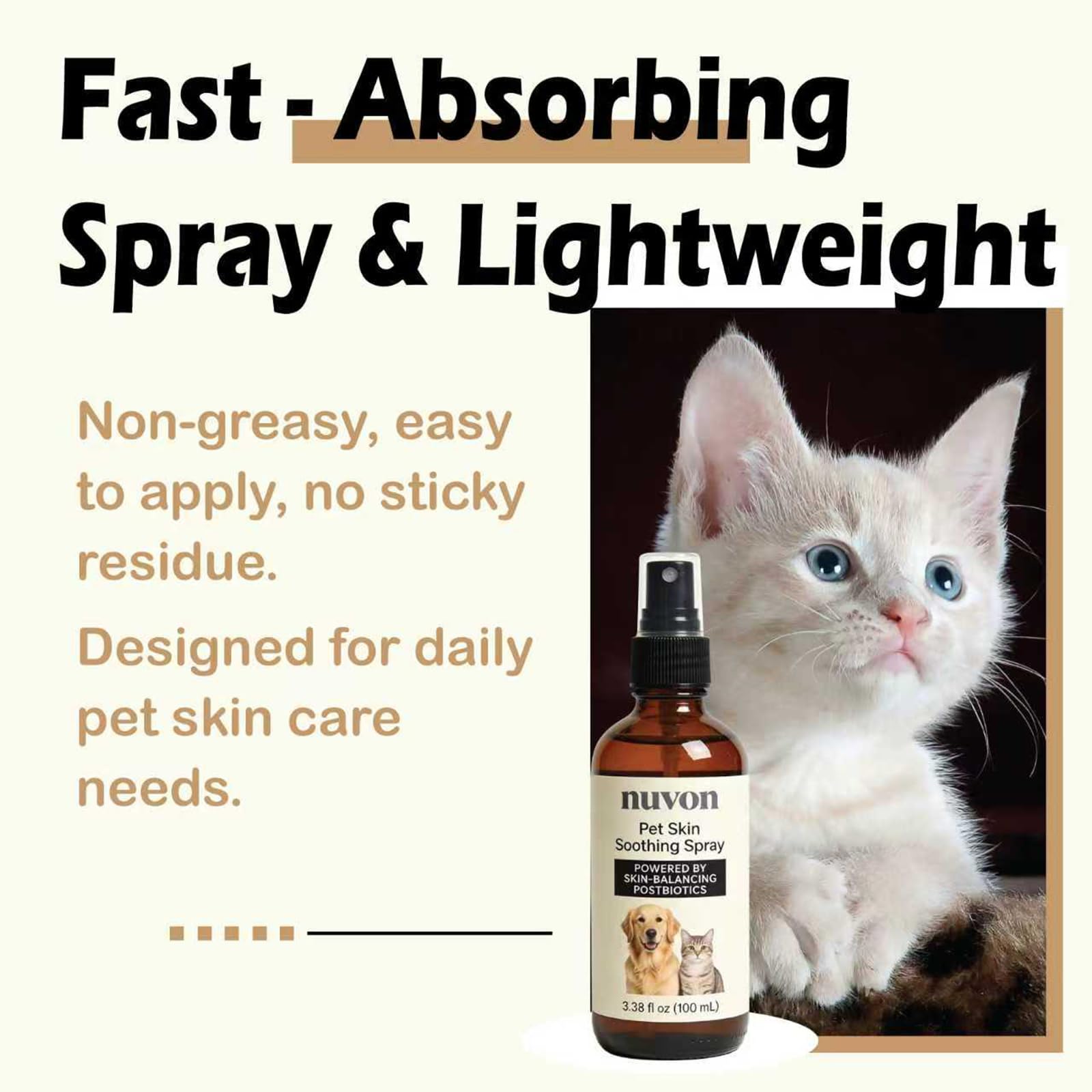 NUVON Pet Skin Soothing Spray, Postbiotics Restoration Spray for Dogs & Cats, Reduce Irritation, Rebuild Skin Barrier - 3.38 fl oz LwefaoAu supplements