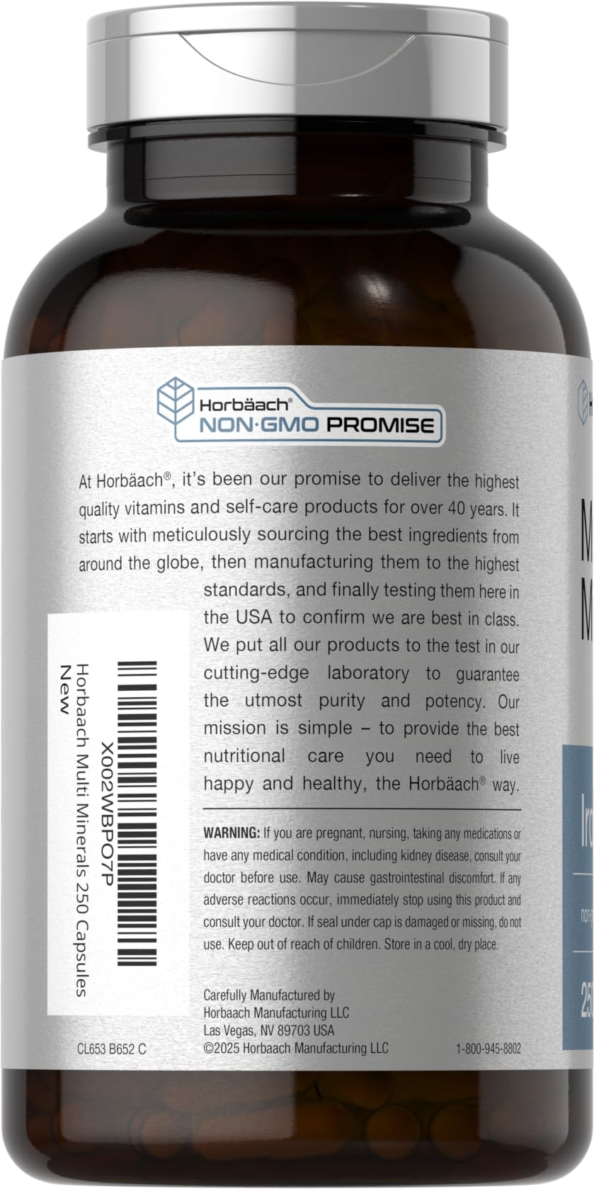 Horbäach Multi Minerals Supplement | 250 Capsules | Iron Free | Daily Mineral Complex for Men and Women | Non-GMO & Gluten Free HorbäachAu supplements