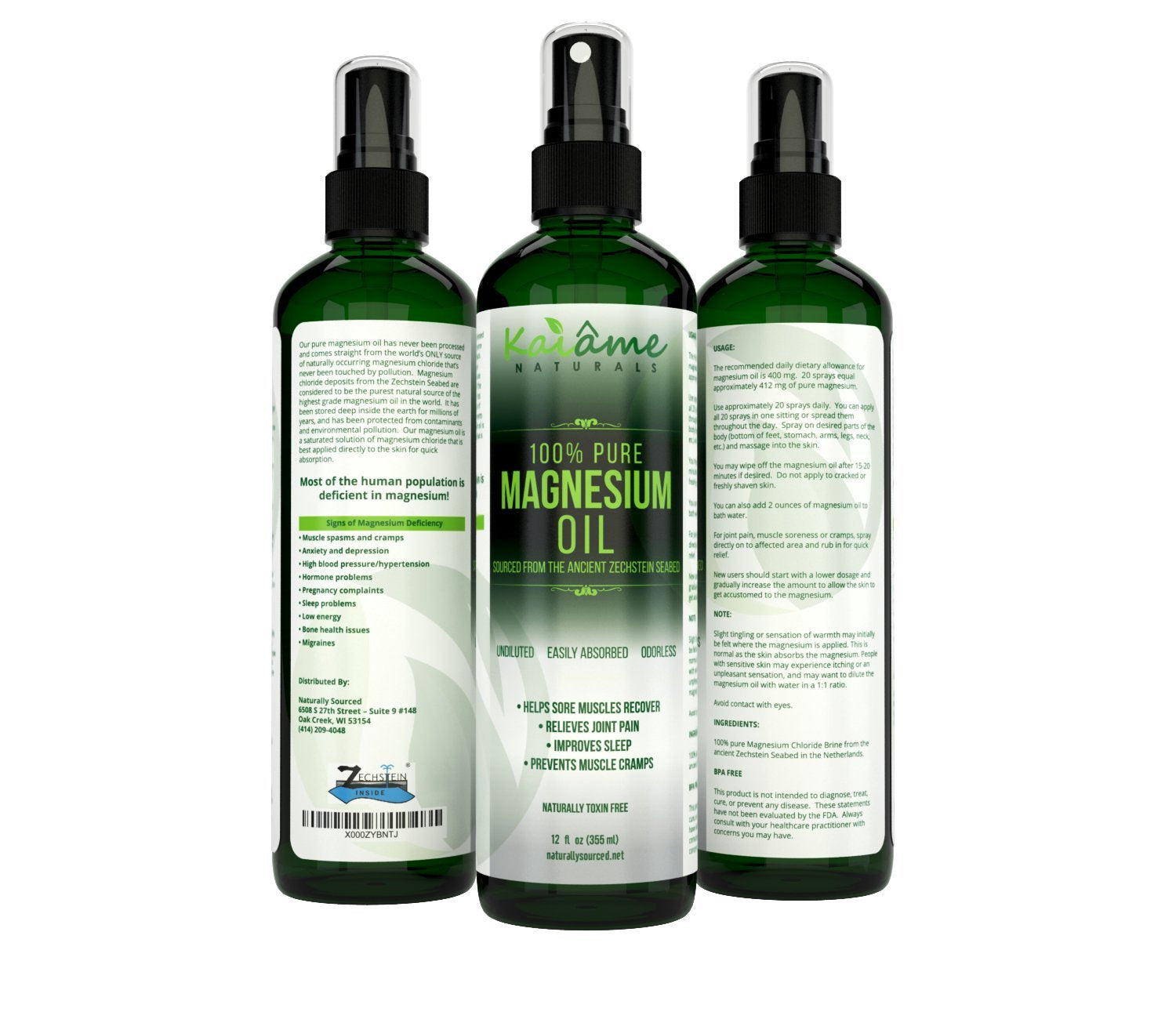 Kaiame Naturals Magnesium Oil Spray, Large 12 oz, Undiluted, Pure and Organic, Sourced from Ancient Zechstein Seabed Kaiame NaturalsAu supplements