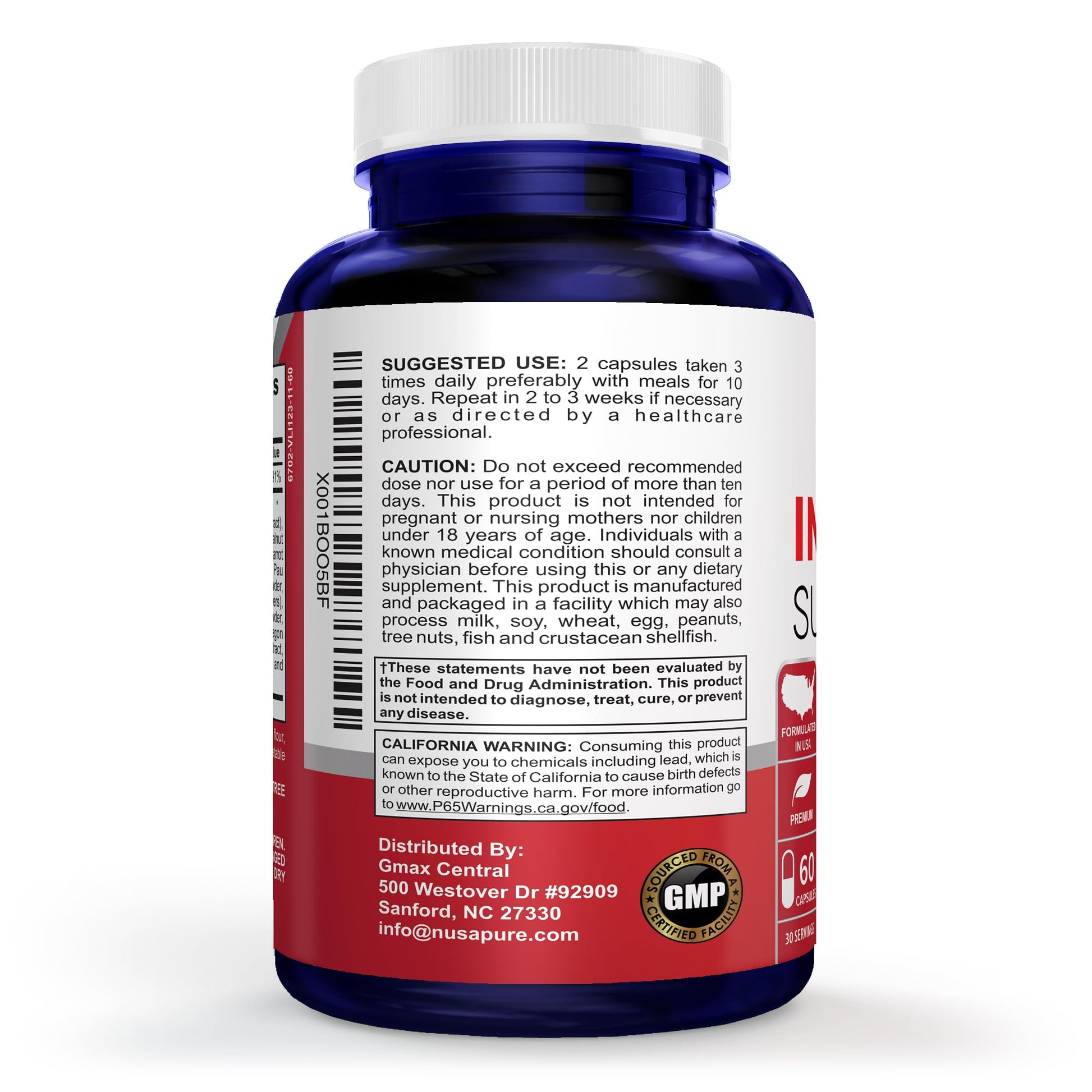 NusaPure Intestinal Support for Humans (Non-GMO), Wormwood, Garlic, Black Walnut Hull, 60 Capsules NusaPureAu supplements