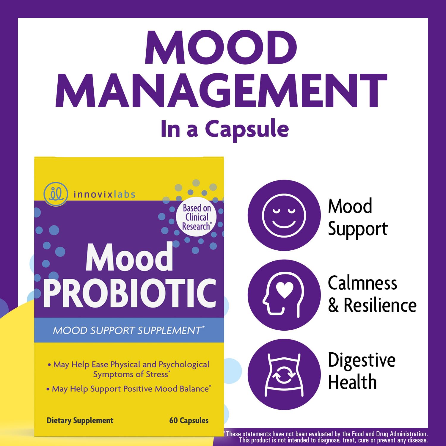 InnovixLabs Mood Probiotic for Women & Men, Clinically Studied Digestive & Mood Support Supplement, Lactobacillus helveticus Rosell-52ND & Bifidobacterium longum Rosell-175, 60 Capsules InnovixLabsAu supplements