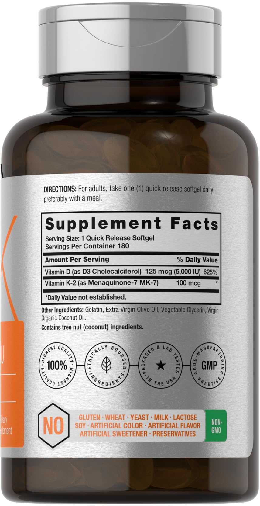 Horbäach Vitamin D3 K2 | 5000iu of Vitamin D & 100mcg MK-7 Complex | 180 Softgel Cap HorbäachUS supplements
