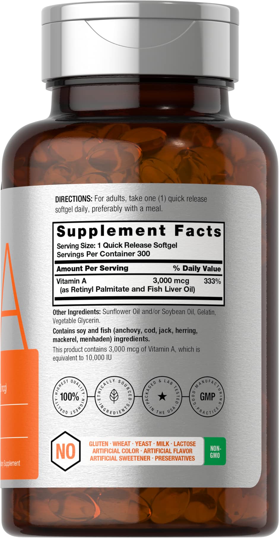 Vitamin A 10000 IU Softgels | 300 Count | Non-GMO, Gluten Free Supplement | by Horbaach HorbäachUS supplements