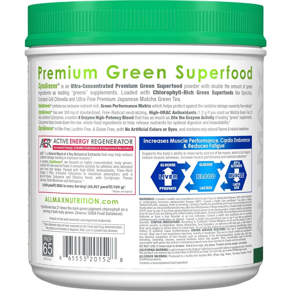 ALLMAX Naturals CytoGreens Super Greens Powder, Premium Green Superfood with Greens, Superfoods, Daily Greens Supplement, Acai Berry Green Tea, 60 Servings ALLMAXAu supplements
