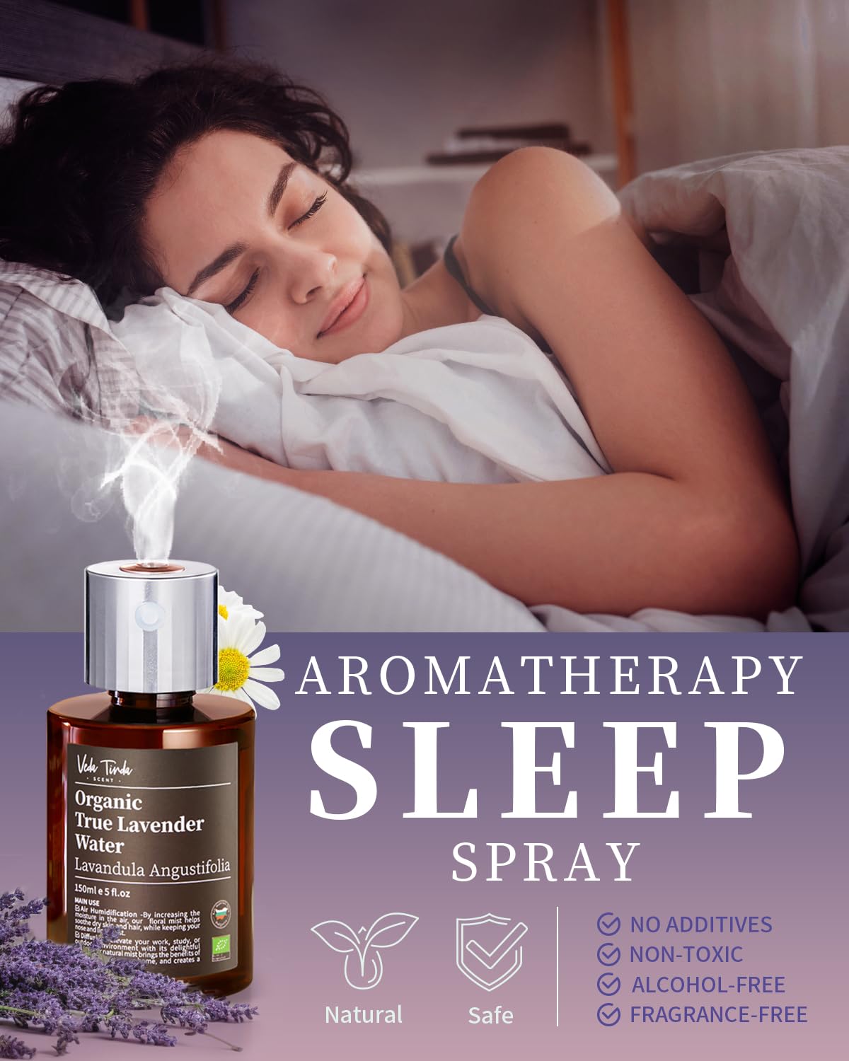 VTS Organic Lavender Water and Roman Chamomile Floral Water with Diffuser, Aromatherapy Air VEDA TINDA SCENTAu supplements
