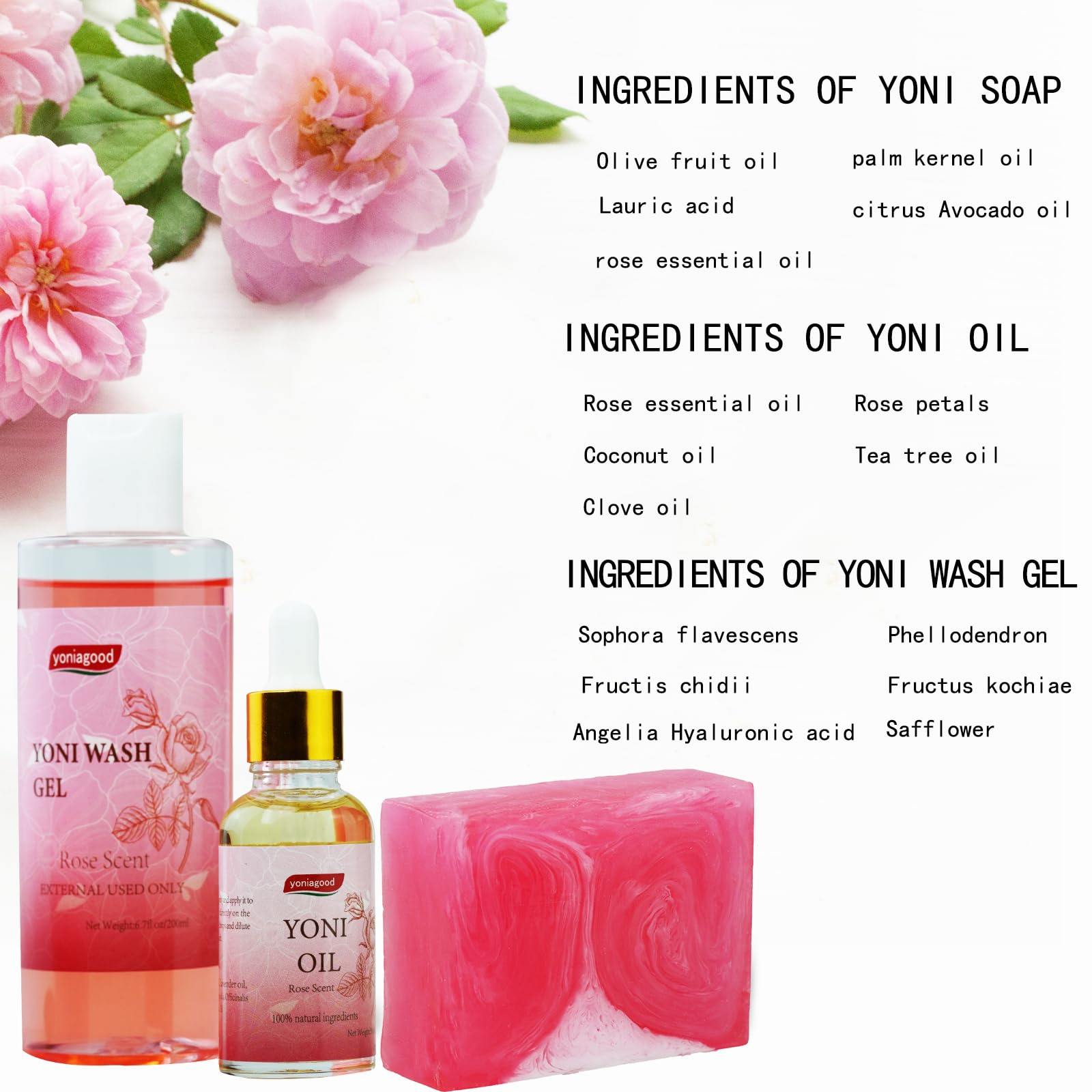 4 pack Yoni Wash Yoni Essential Oil Soap for Women Set, 2 * 30ml Feminine Oil, 6.7 fl.oz Feminine Wash yoniagoodAu supplements