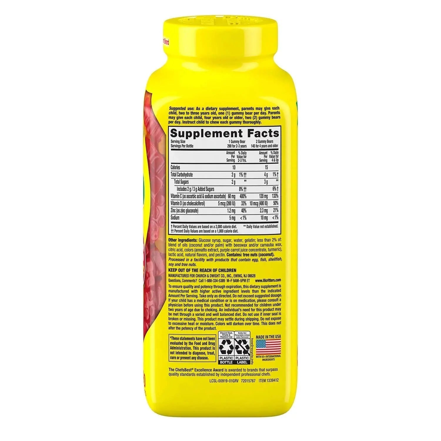 L'il Critter Kids' Immune C Plus Zinc and Vitamin D (290 Count) VitaAu supplements
