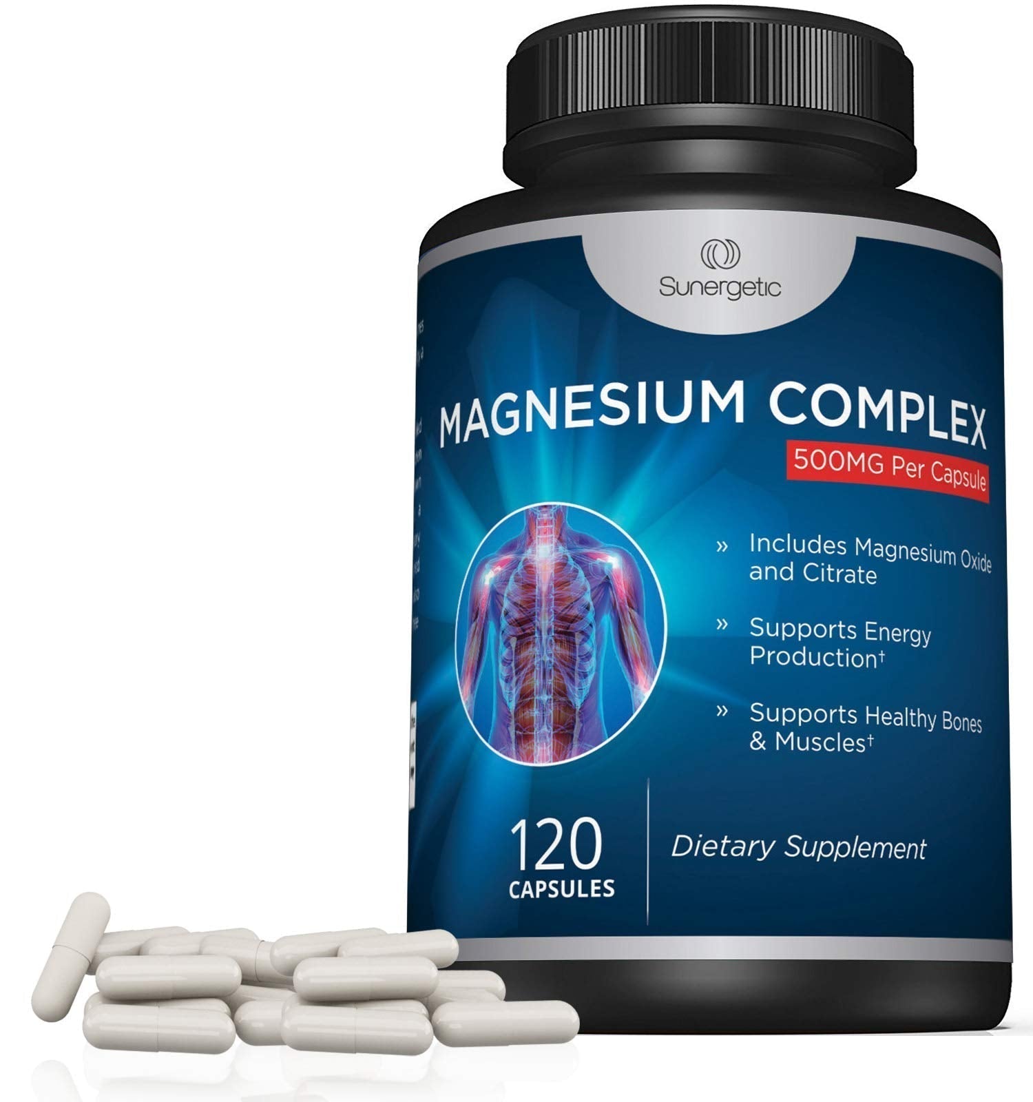 Premium Magnesium Citrate Capsules – Powerful 500mg Magnesium Oxide & Citrate Supplement – Helps Support Healthy Bones, Muscles, Teeth, Energy & Relaxation – 120 Vegetable Capsules SunergeticAu supplements