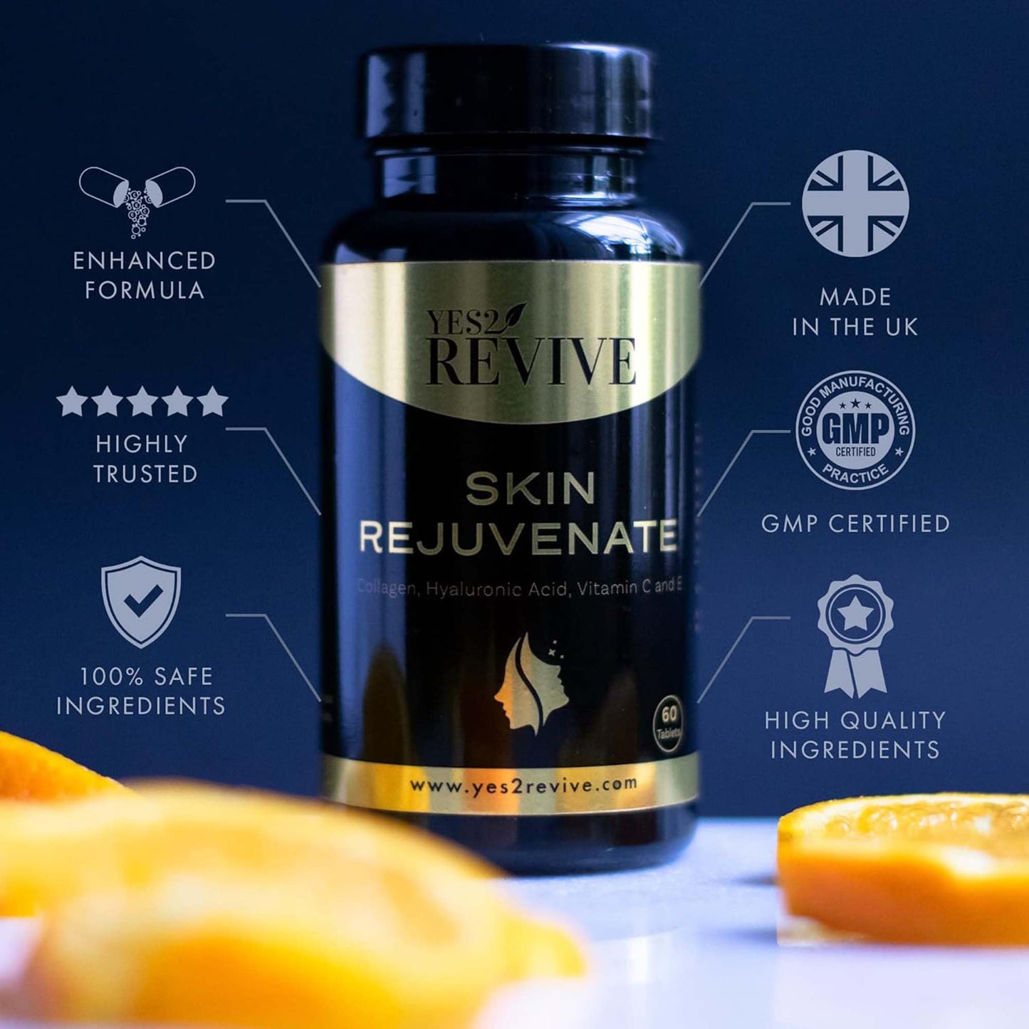 YES2 REVIVE Marine Collagen Capsules - Enhanced with Hyaluronic Acid Vitamin C & E Skin Rejuvenate YES2 REVIVEUS supplements