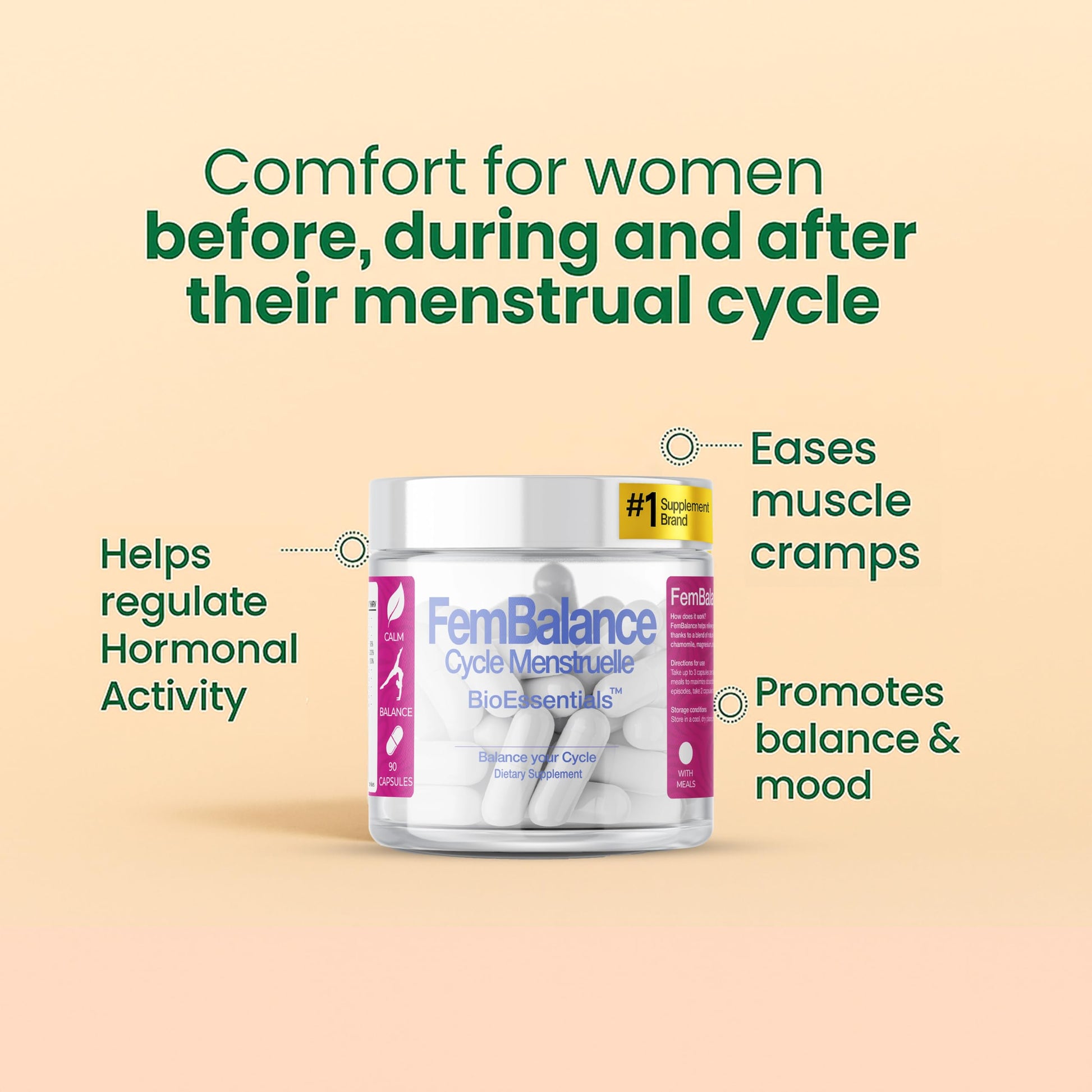 BioEssentials FemBalance® – Women’s Hormone Balance Supplement for PMS Support & Menstrual Cramp Relief - Ashwagandha, Magnesium & Chamomile for Hormonal Balance, Mood & Energy – 90 Vegan Capsules BioEssentialsAu supplements