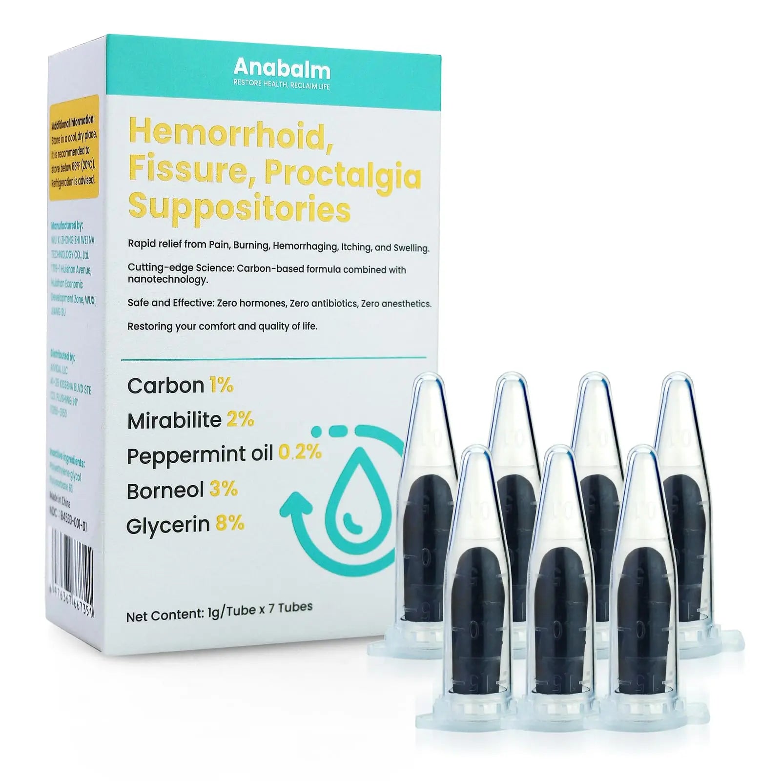 anabalm Hemorrhoid Treatment Suppositories, Natural Fissure Treatment for Anus Relief of Proctalgia, Pain, Itching, Swelling or Itch Discomfort - 7 Count anabalmAu supplements