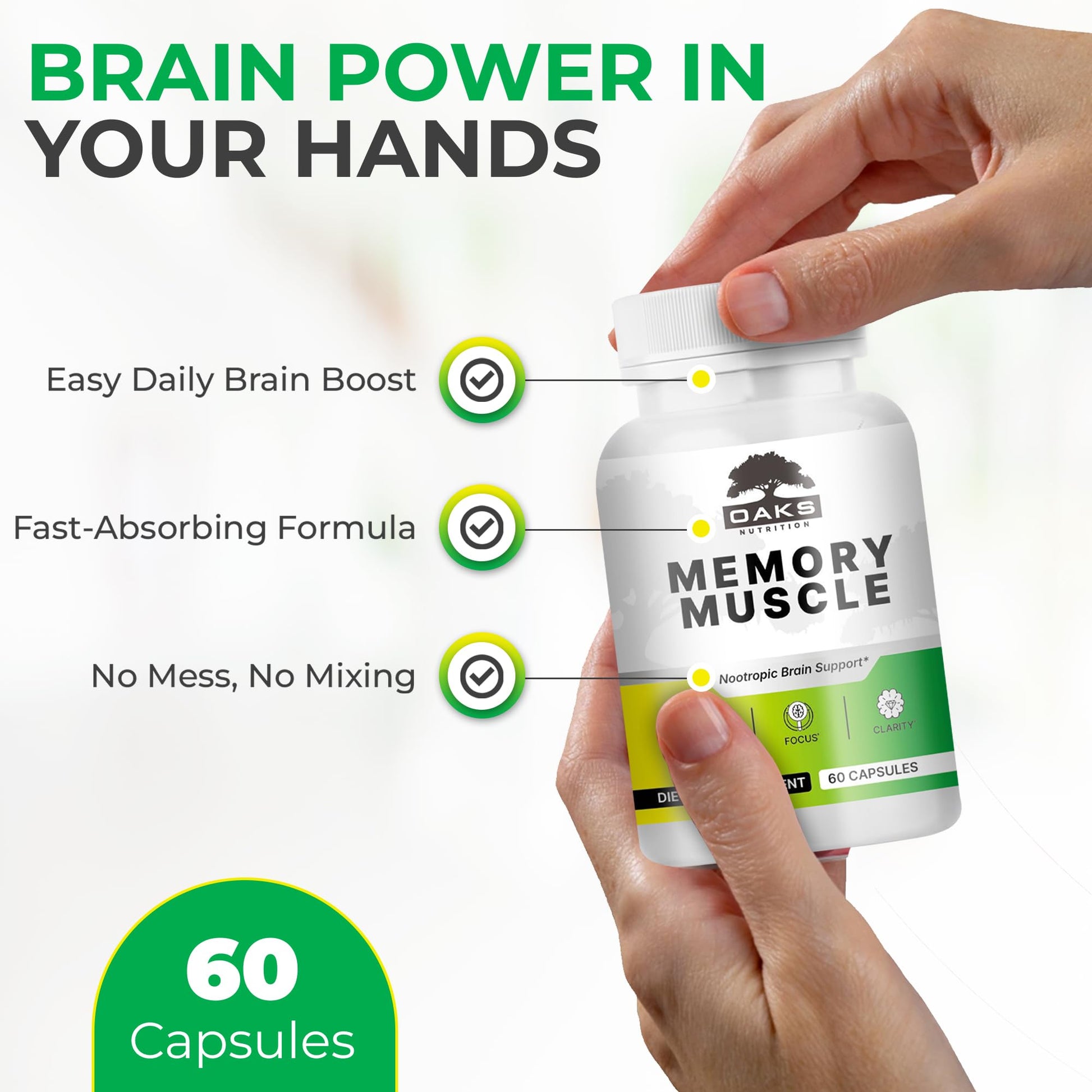 Memory Muscle – Advanced Nootropic Brain Supplement with Vitamin B12, Bacopa Monnieri & DMAE for Focus, Memory, Mental Clarity & Clean Energy – Premium Cognitive Support Formula Oaks NutritionAu supplements