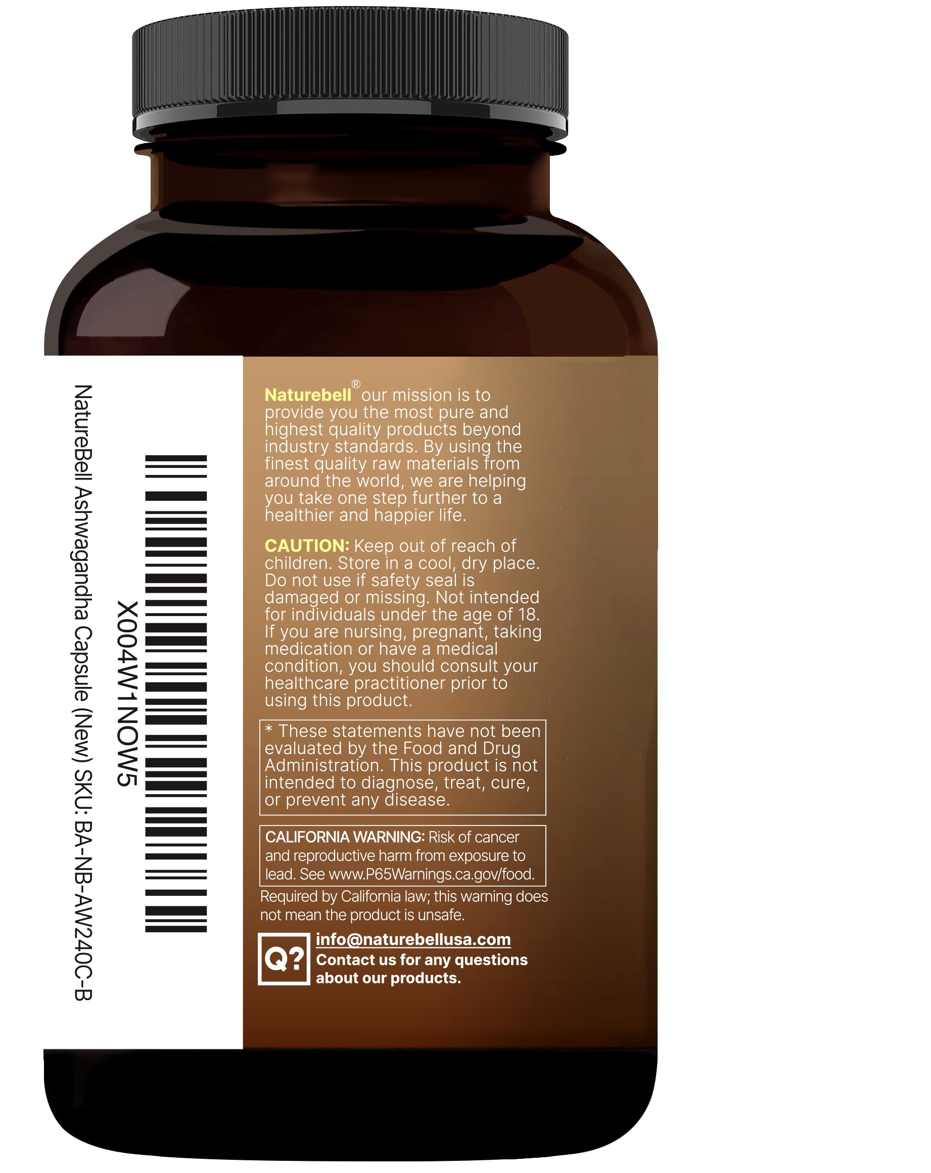 NatureBell Ashwagandha Root with Black Pepper Extract - 240 Capsules - High Strength Adaptogen for Calmness, Relaxation & Immune Support* NatureBellAu supplements