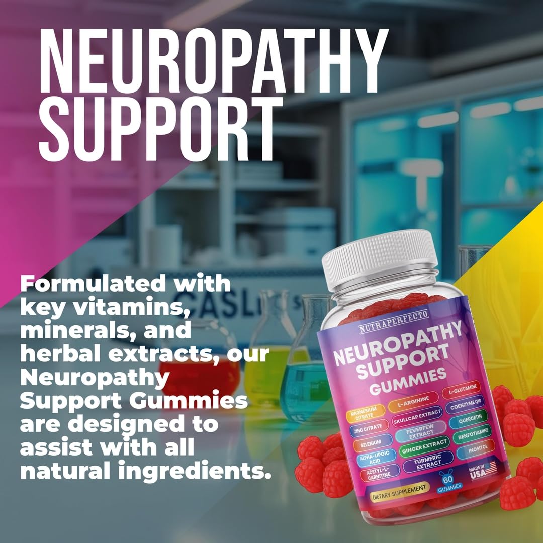 Sugar Free Neuropathy Support Gummies for Nerve – Enhanced Nerve Health, Regeneration, Cognitive Support with Vitamin B1, B6, B12, Magnesium, ALA, Turmeric, CoQ10 & More NutraPerfectoAu supplements