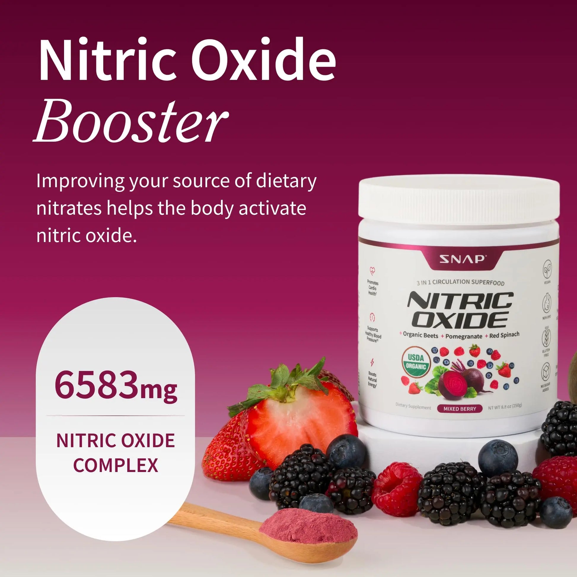 Snap Supplements Organic Beet Root Powder Nitric Oxide Supplement for Men & Women, Red Spinach & Pomegranate, Supports Healthy Energy & Blood Pressure Already in Normal Range, 30 Servings, Mixed Berry Snap Supplementsnz supplements