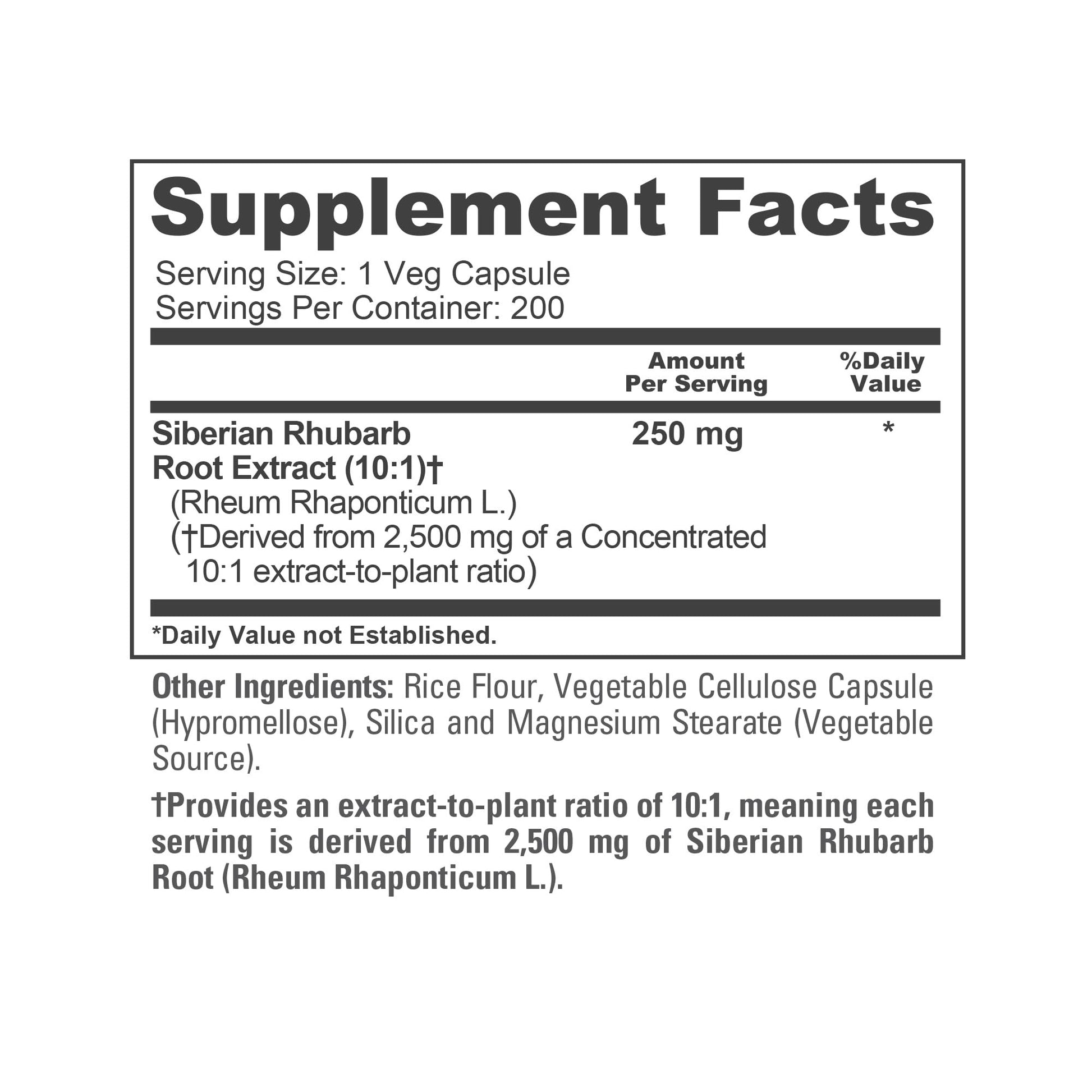 NusaPure Siberian Rhubarb 10:1 Extract, 250 mg Equivalent to 2,500mg - 200 Veggie Capsules (Vegetarian, Non-GMO, Vegan) NusaPureAu supplements