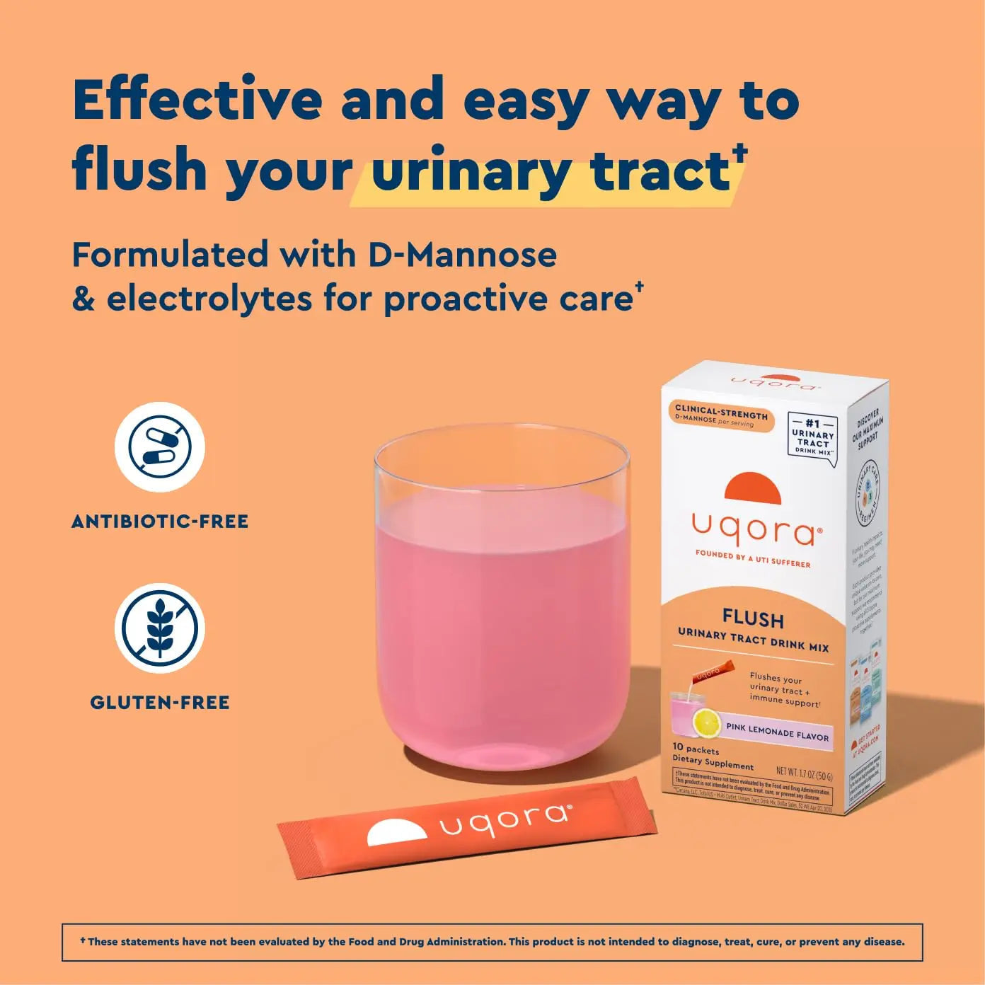 Uqora Flush - Urinary Tract* with D-Mannose, Vitamin C, Vitamin B6, Potassium, Magnesium & Calcium - Gluten-Free & Vegan - Pink Lemonade Flavor - 20 Packets (2 Pack) UqoraAu supplements