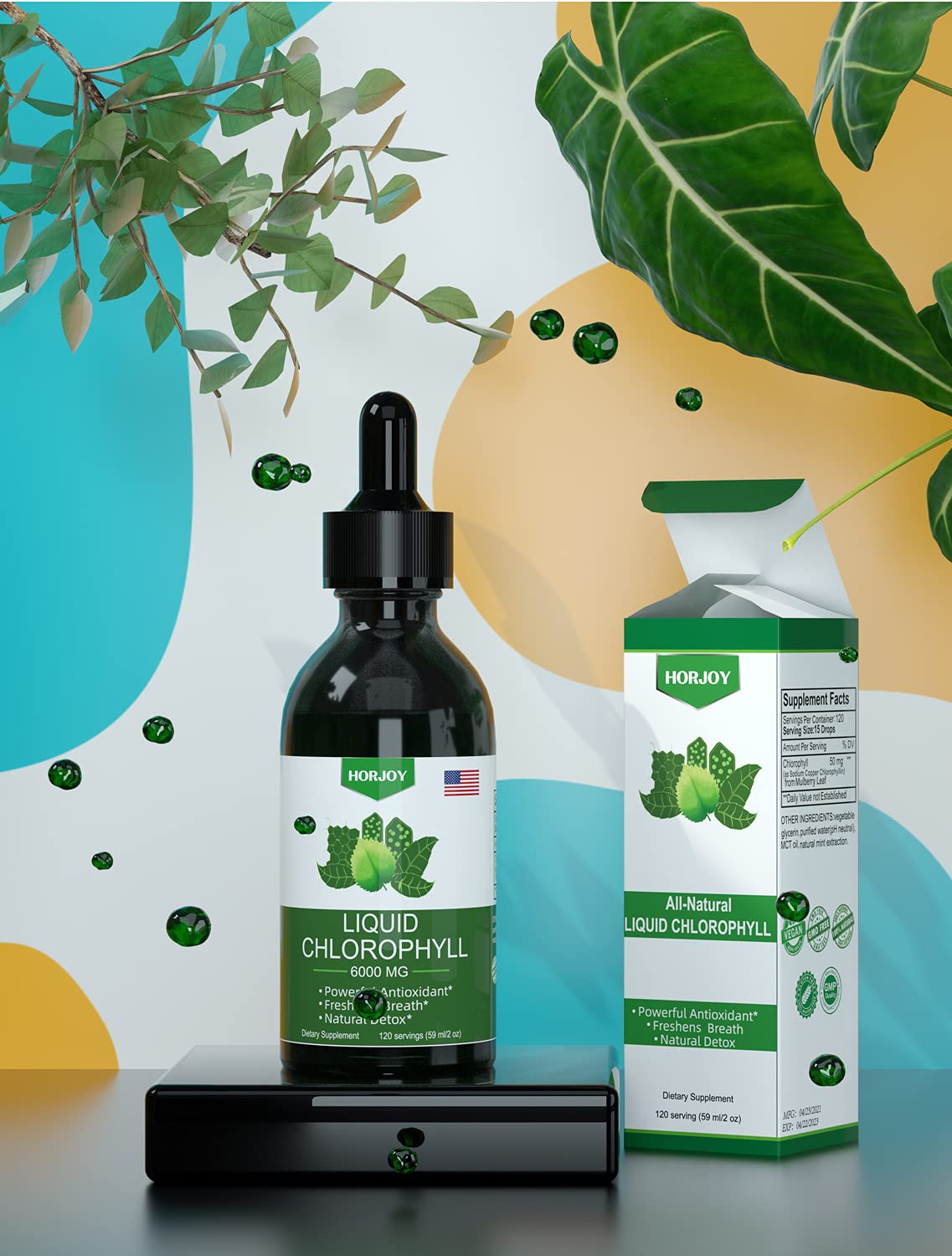 Chlorophyll Liquid Drops - 100% Natural Energy Booster and Immune Support - Internal HorjoyAu supplements