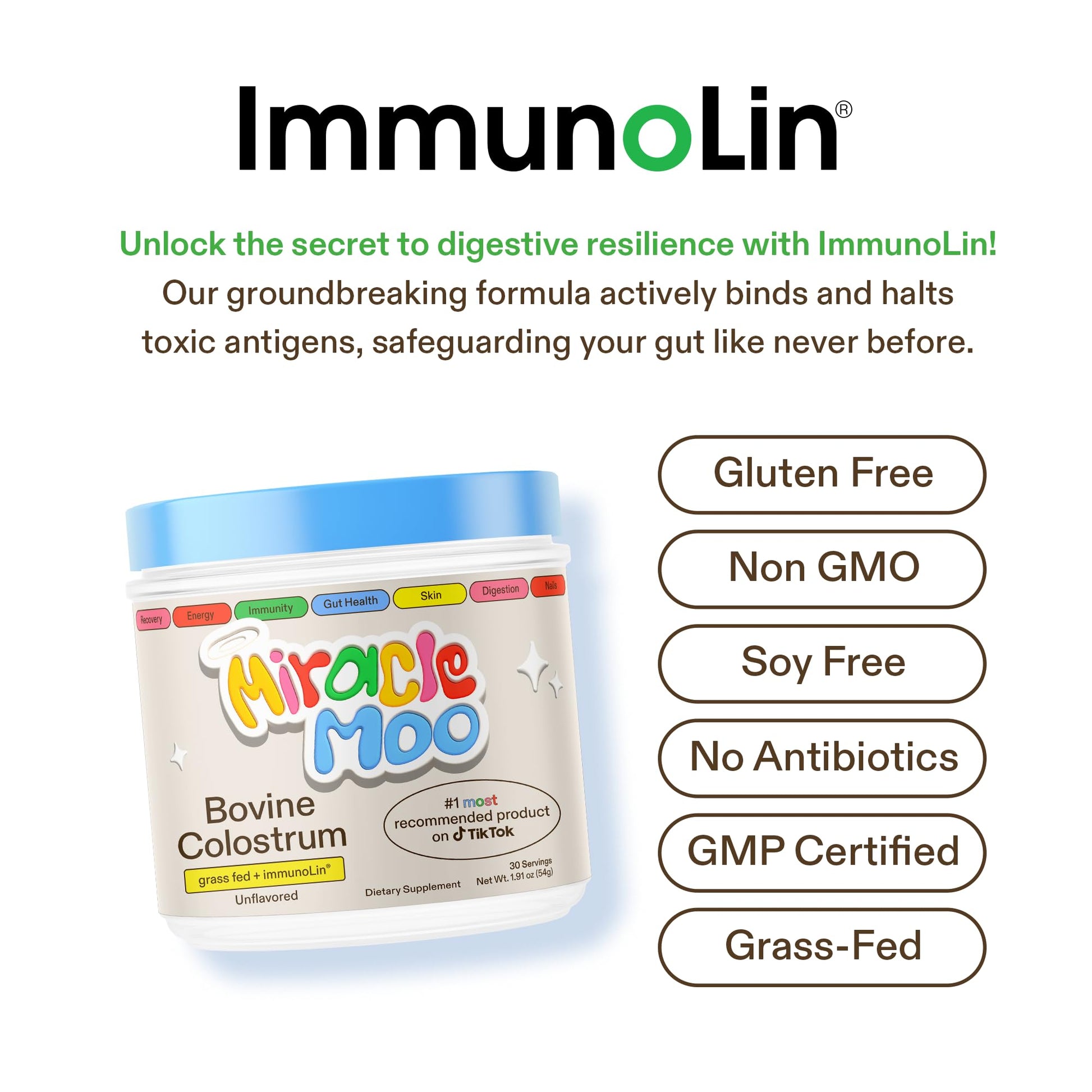Colostrum Supplement for Gut Health, Hair Growth, Beauty and Immune Support Miracle MooUS supplements