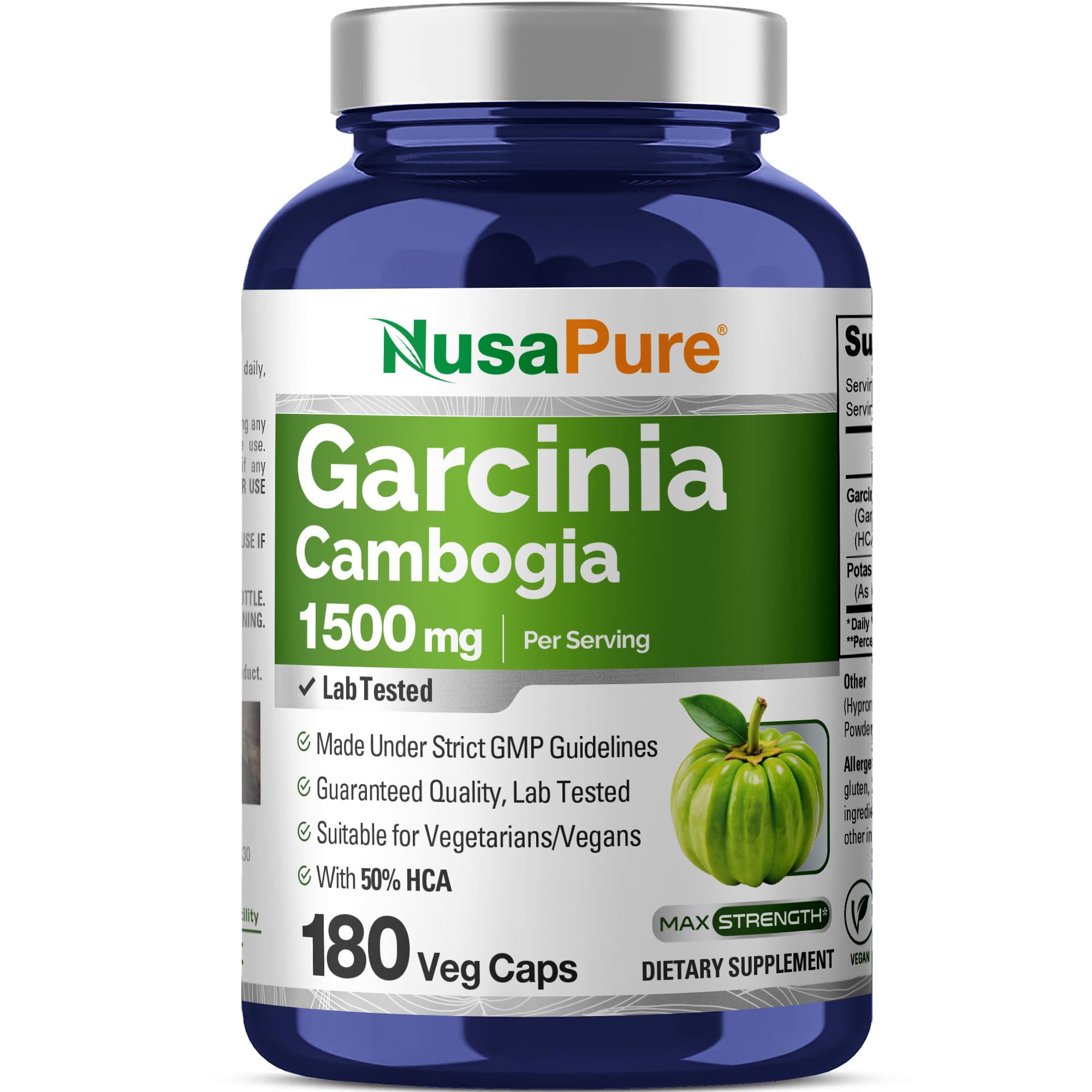 NusaPure Garcinia Cambogia 180 Veggie Capsules 1500mg (Vegetarian, Non-GMO, Vegan) NusaPureAu supplements