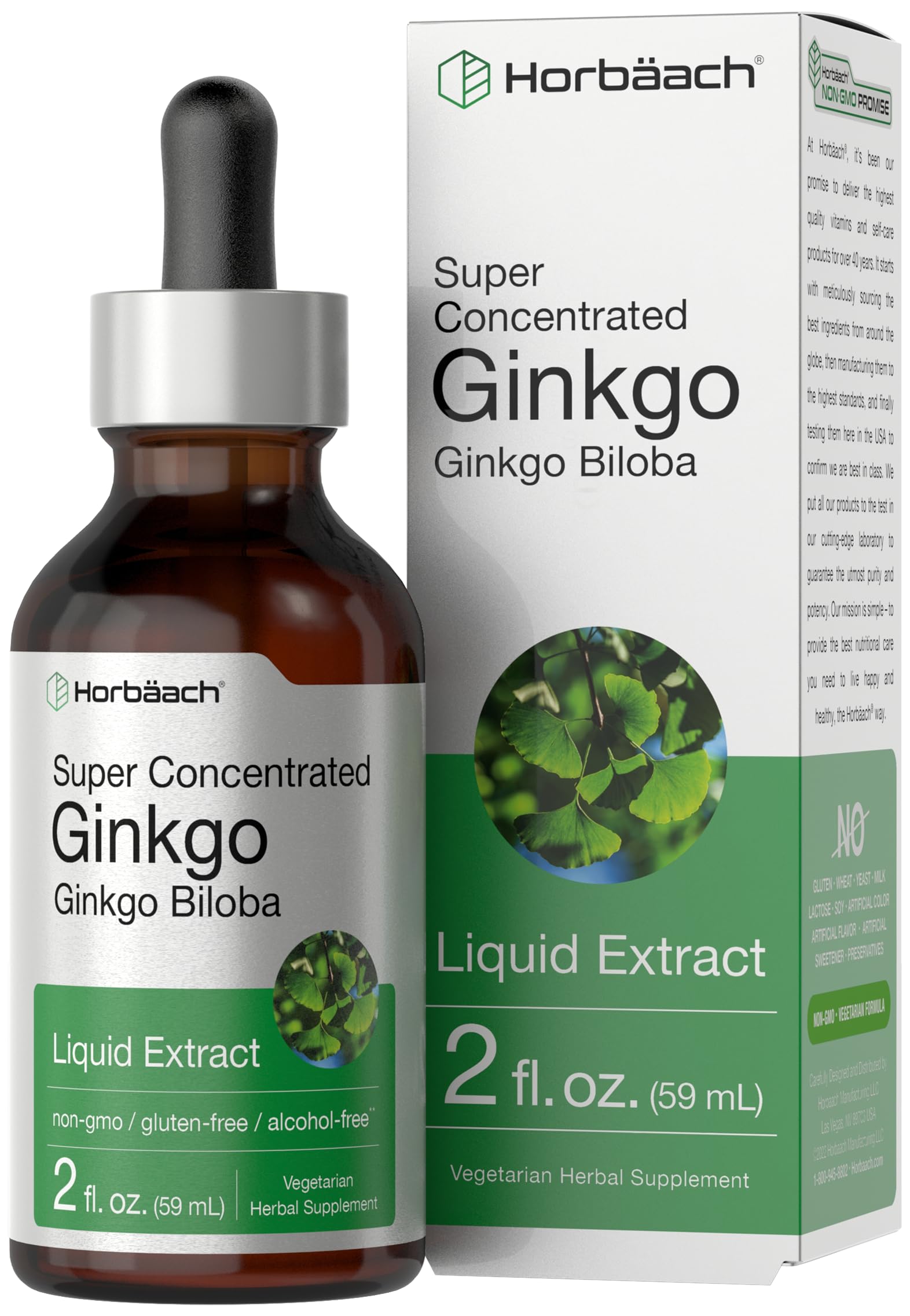 Ginkgo Biloba Extract Liquid 2 fl oz | Alcohol-Free Herb Supplement | Vegetarian HorbäachAu supplements