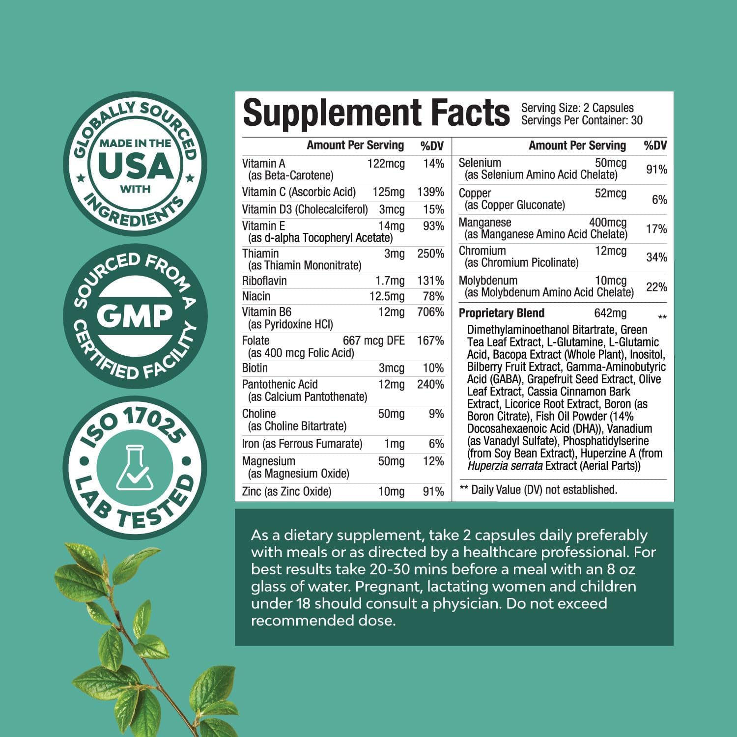 Advanced Brain Supplement for Memory and Focus - Nootropics Brain Support Supplement with Memory and Focus Vitamins for Adults of All Ages - for Brain Fog Clarity Energy and Recall - 60 Count Natures CraftAu supplements