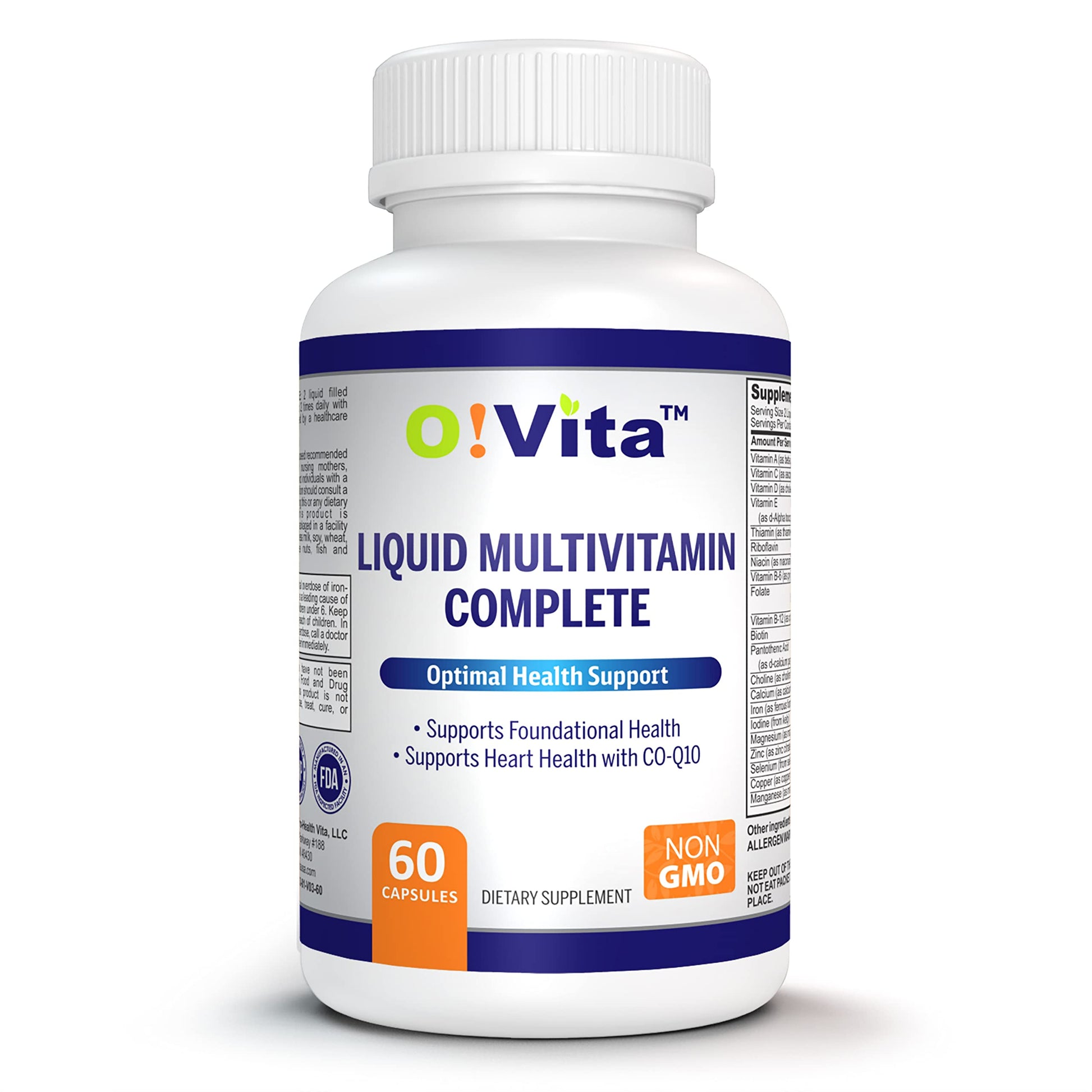 O!VITA Liquid Multivitamin Complete, with a Full Spectrum of Vitamins and Minerals, Plus 42 Fruits and Vegetable Proprietary Blend, Easy Absorption (60 Vegan Liquid Filled Capsules) O!VITAAu supplements