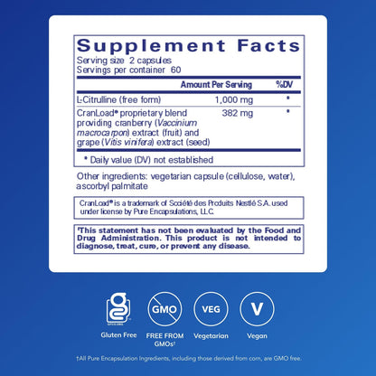 Pure Encapsulations Nitric Oxide Ultra (Capsules) - Supplement Supports Nitric Oxide Production, Healthy Blood Flow & Vascular Health - with L-Citrulline & CranLoad Cranberry Extract - 120 Capsules Pure EncapsulationsUS supplements
