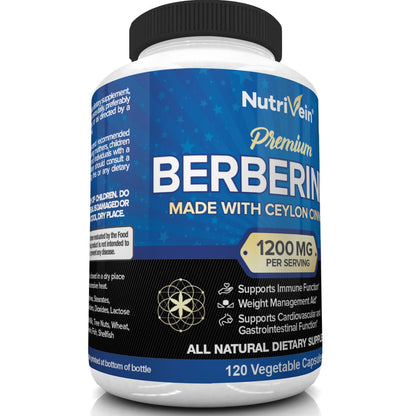 Nutrivein Premium Berberine HCL 1200mg Plus Organic Ceylon Cinnamon - 120 Capsules NutriveinUS supplements