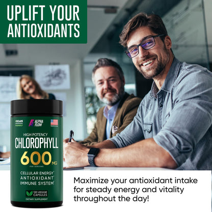 Chlorophyll Capsules 600 mg - Natural Chlorophyll Pills for Women & Men - Highly BioAvailable Alpha FlowUS supplements